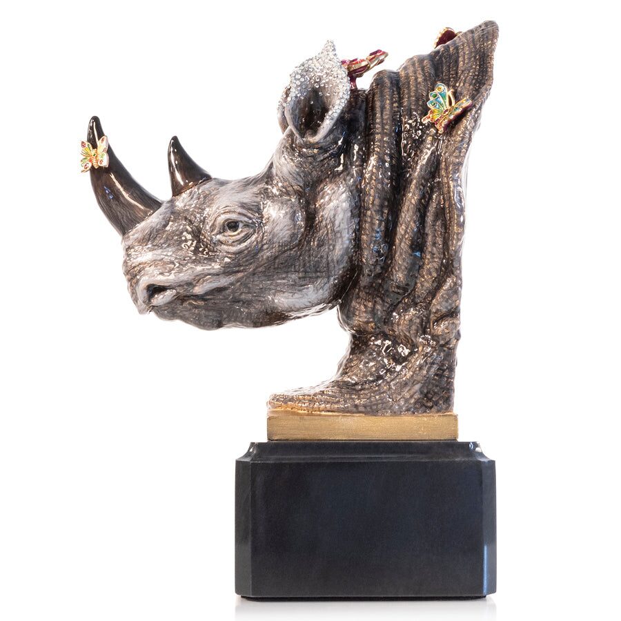 Jay Strongwater Rufus Rhino Bust with Butterflies Objet Figurine, alternate view