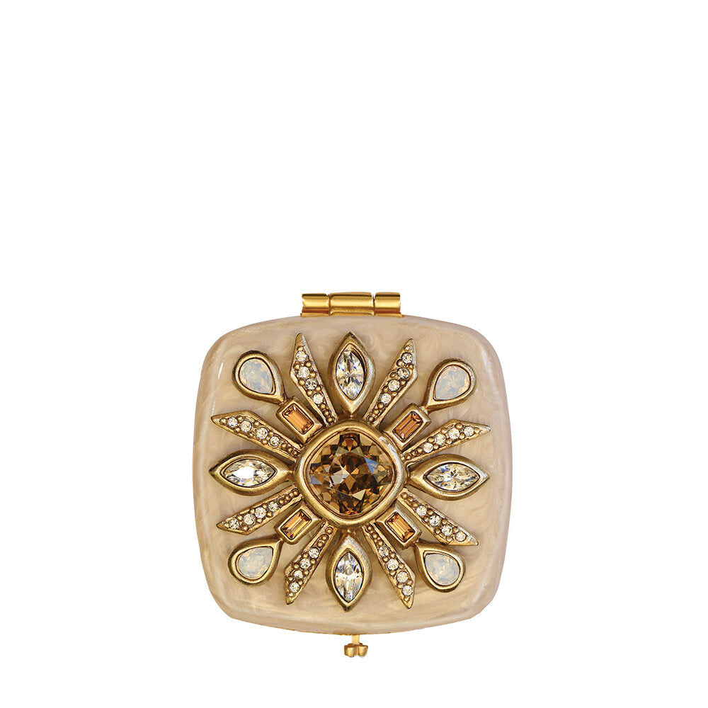 Jay Strongwater Schuyler Maltese Bejeweled Compact Golden Handheld Mirror