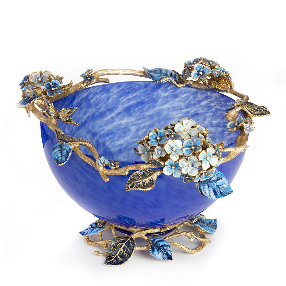 Jay Strongwater Sophie Hydrangea Blue Glass Bowl