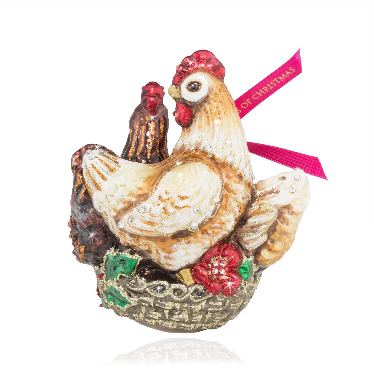 Jay Strongwater Three French Hens Glass Ornament, alternate view