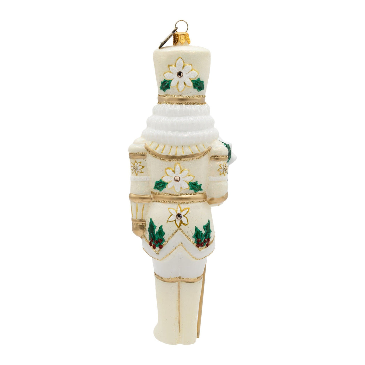 Jay Strongwater White and Gold Poinsettia Nutcracker Ornament, alternate view