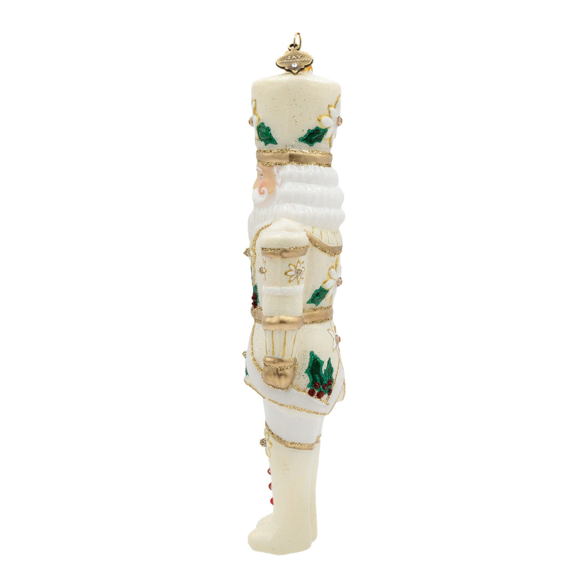 Jay Strongwater White and Gold Poinsettia Nutcracker Ornament, alternate view