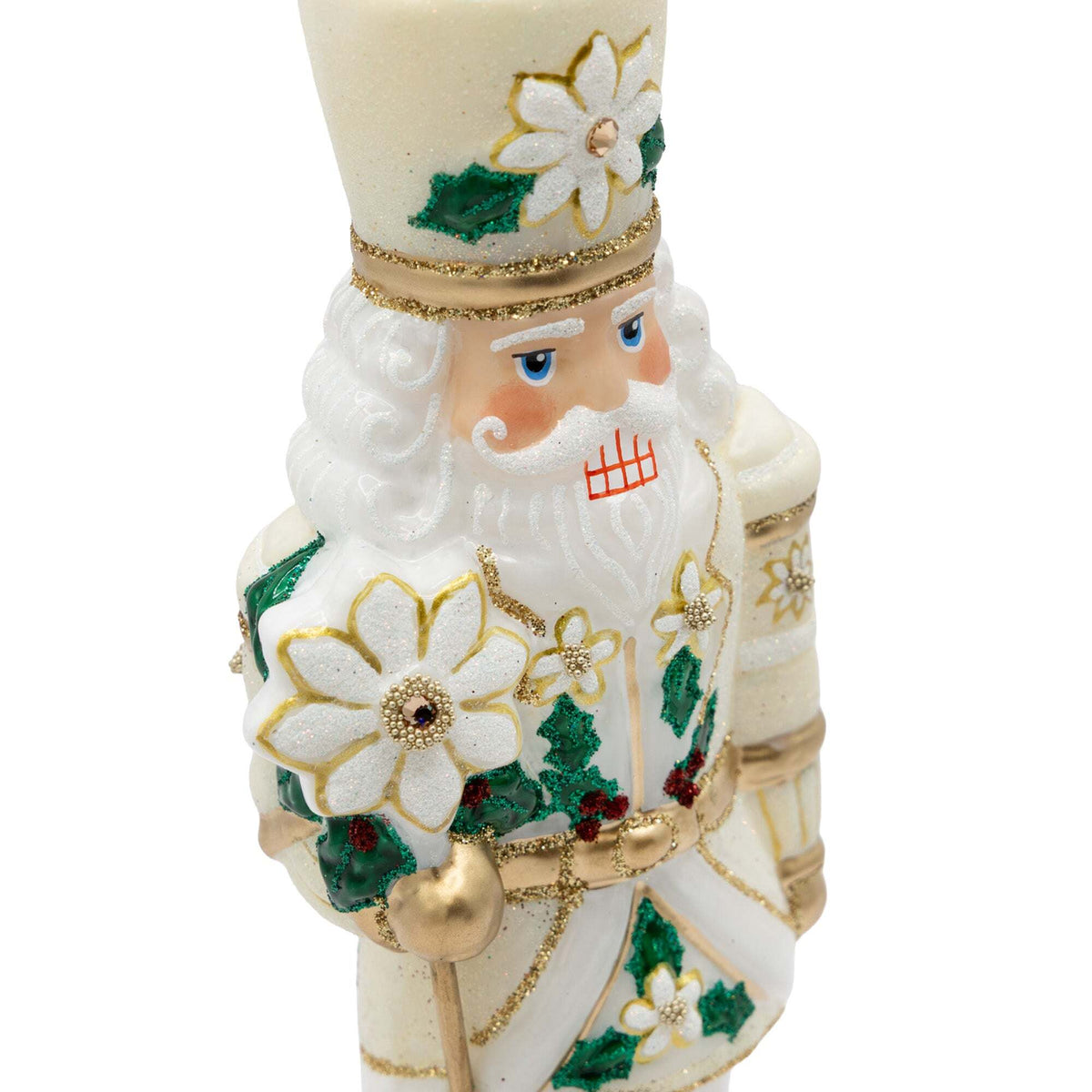 Jay Strongwater White and Gold Poinsettia Nutcracker Ornament, alternate view