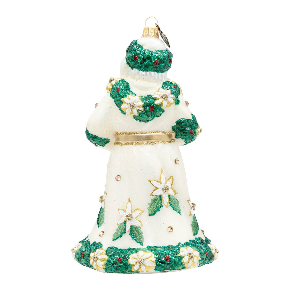 Jay Strongwater White and Gold Poinsettia Santa Ornament, alternate view
