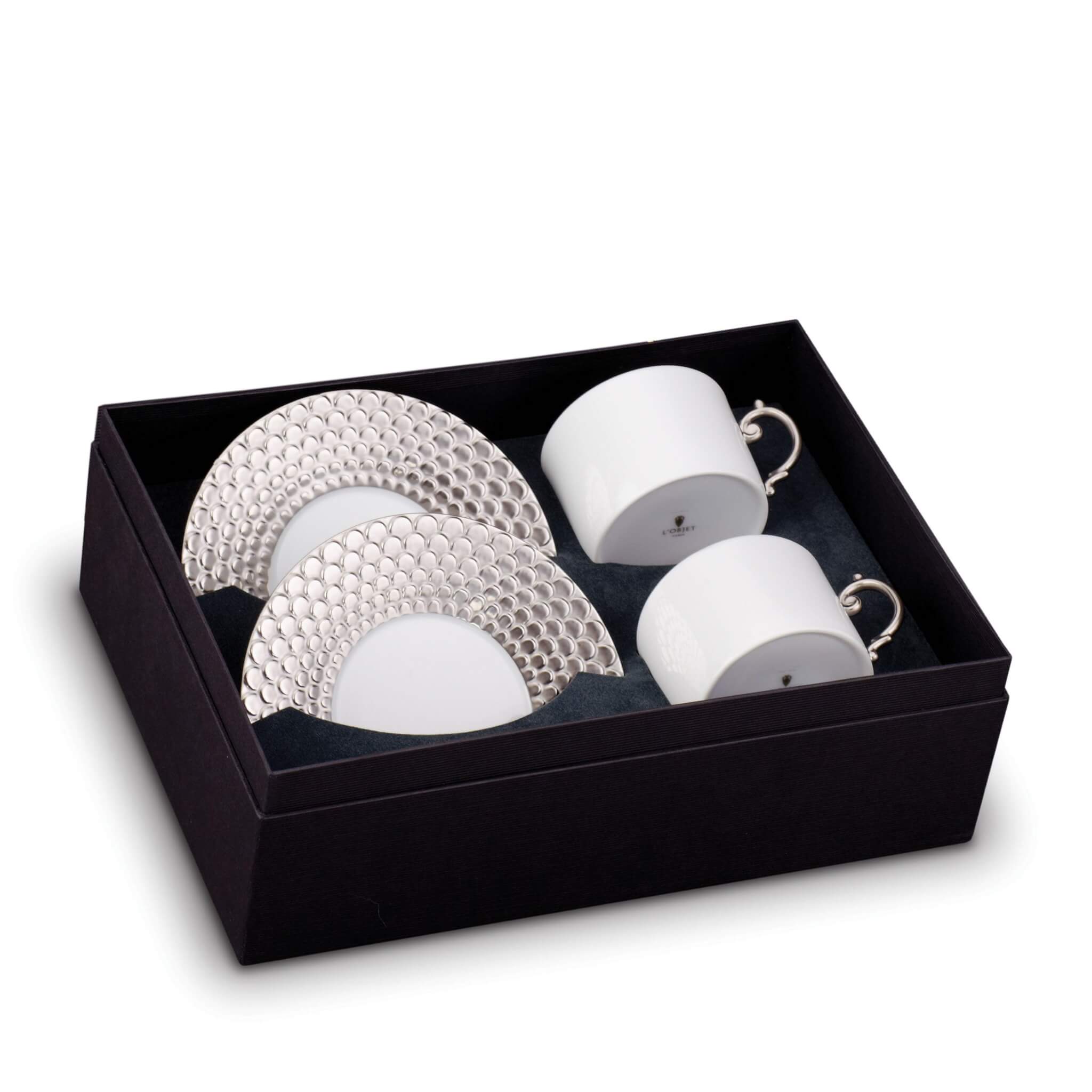 L'Objet Aegean Tea Cup Saucer Set of 2 β Platinum