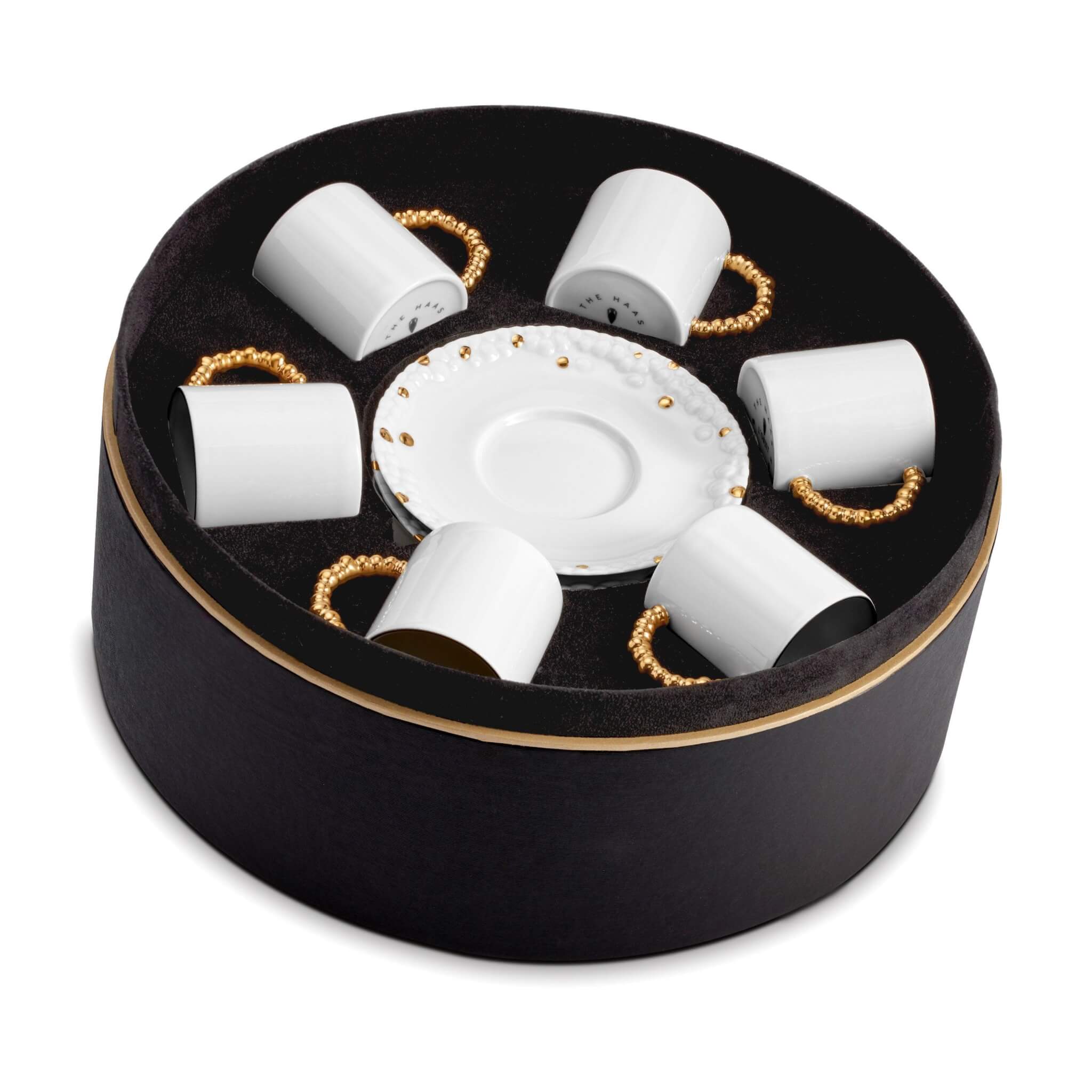 L'Objet Haas Mojave Espresso Cup + Saucer (Set of 6) - White + Gold