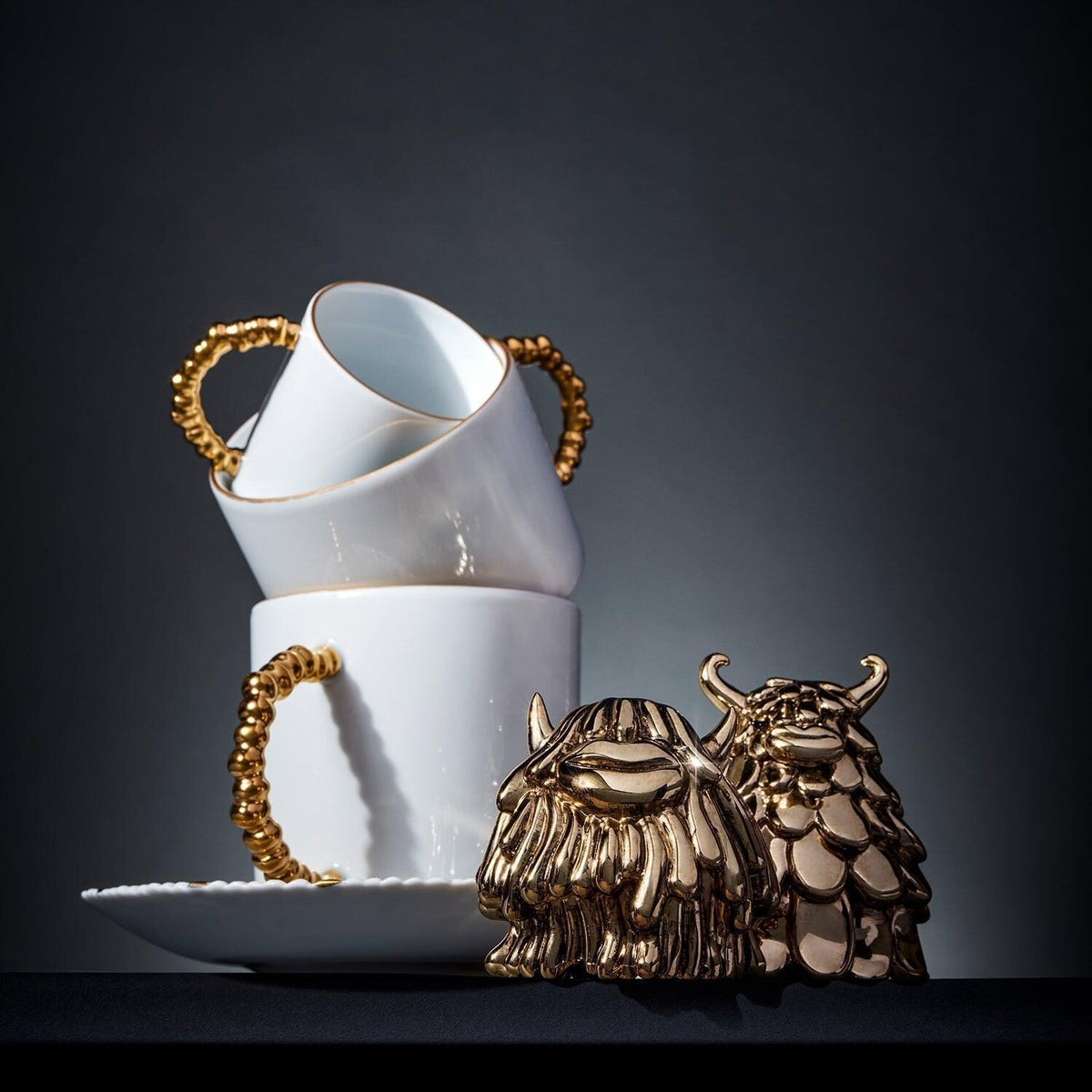 L'Objet Haas Mojave Espresso Cup + Saucer (Set of 6) - White + Gold, alternate view