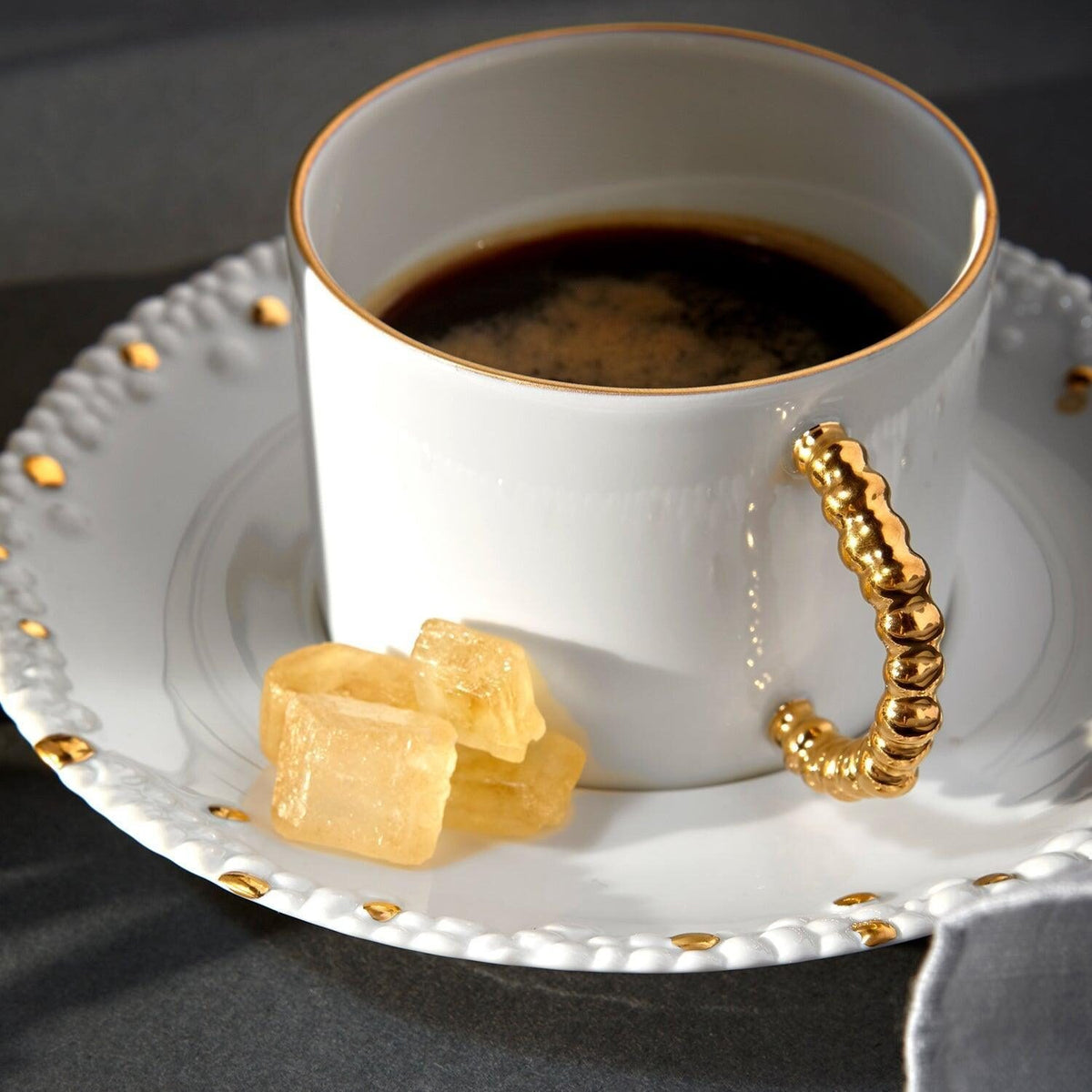 L'Objet Haas Mojave Espresso Cup + Saucer (Set of 6) - White + Gold, alternate view