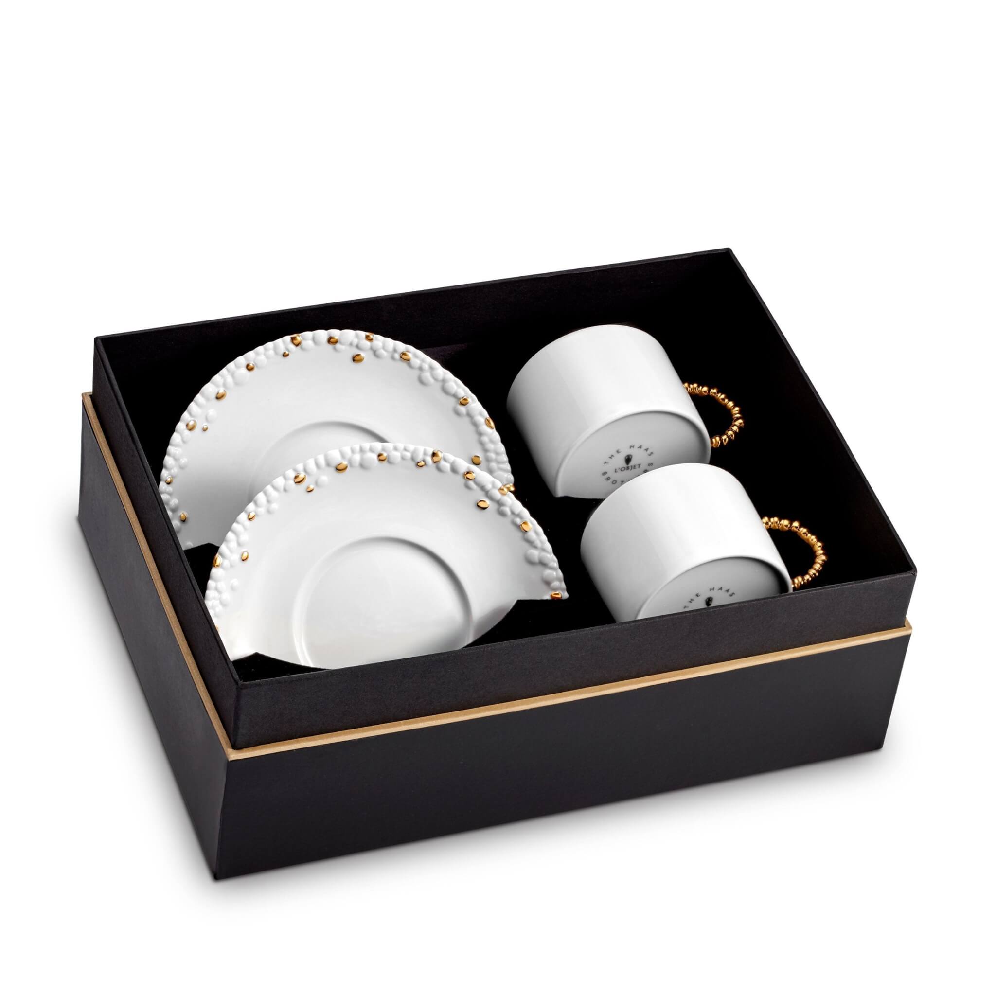 L'Objet Haas Mojave Tea Cup + Saucer (Set of 2) - White + Gold Teacup