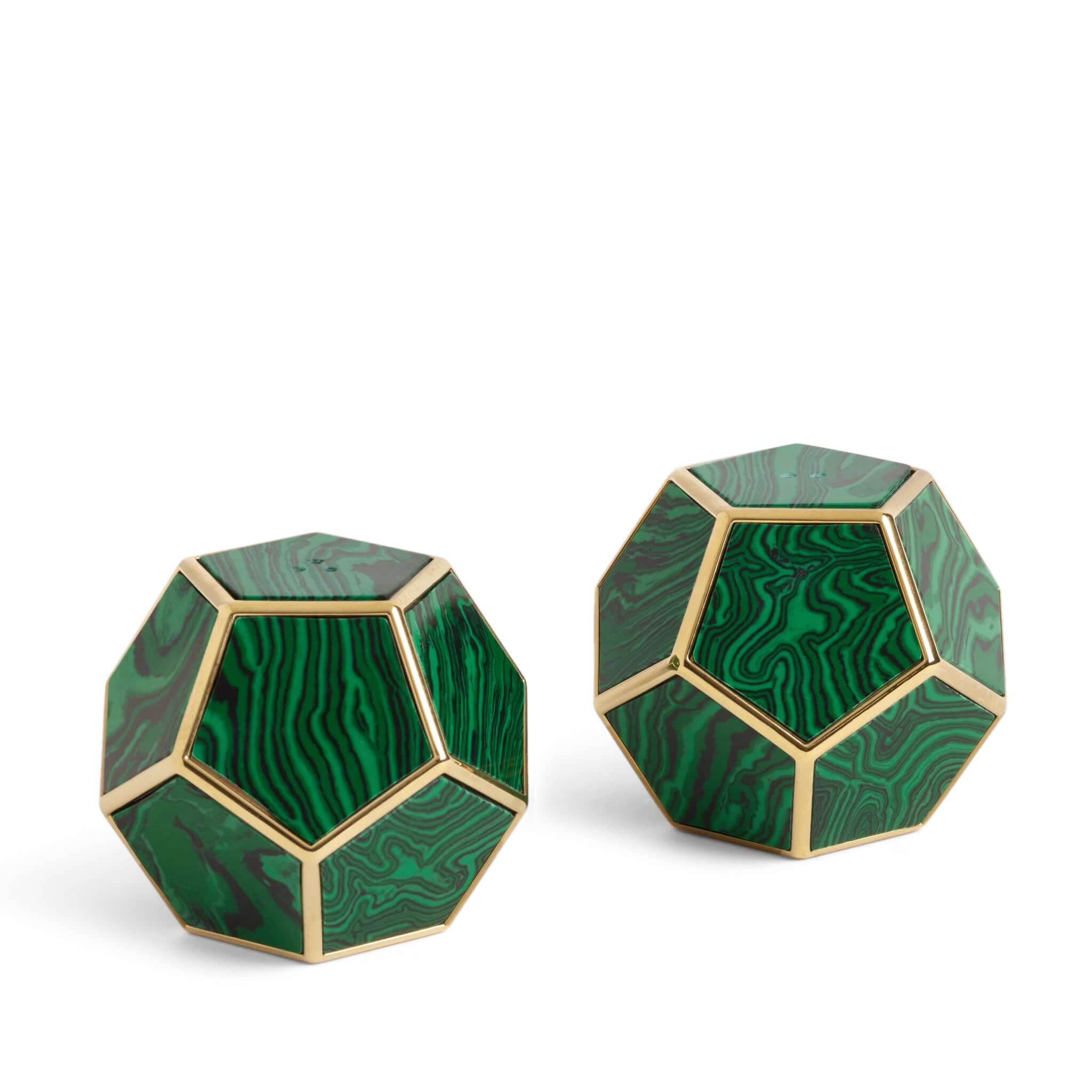L'Objet Pentagon Spice Jewels - Malachite + 24k Gold (Set of 2)