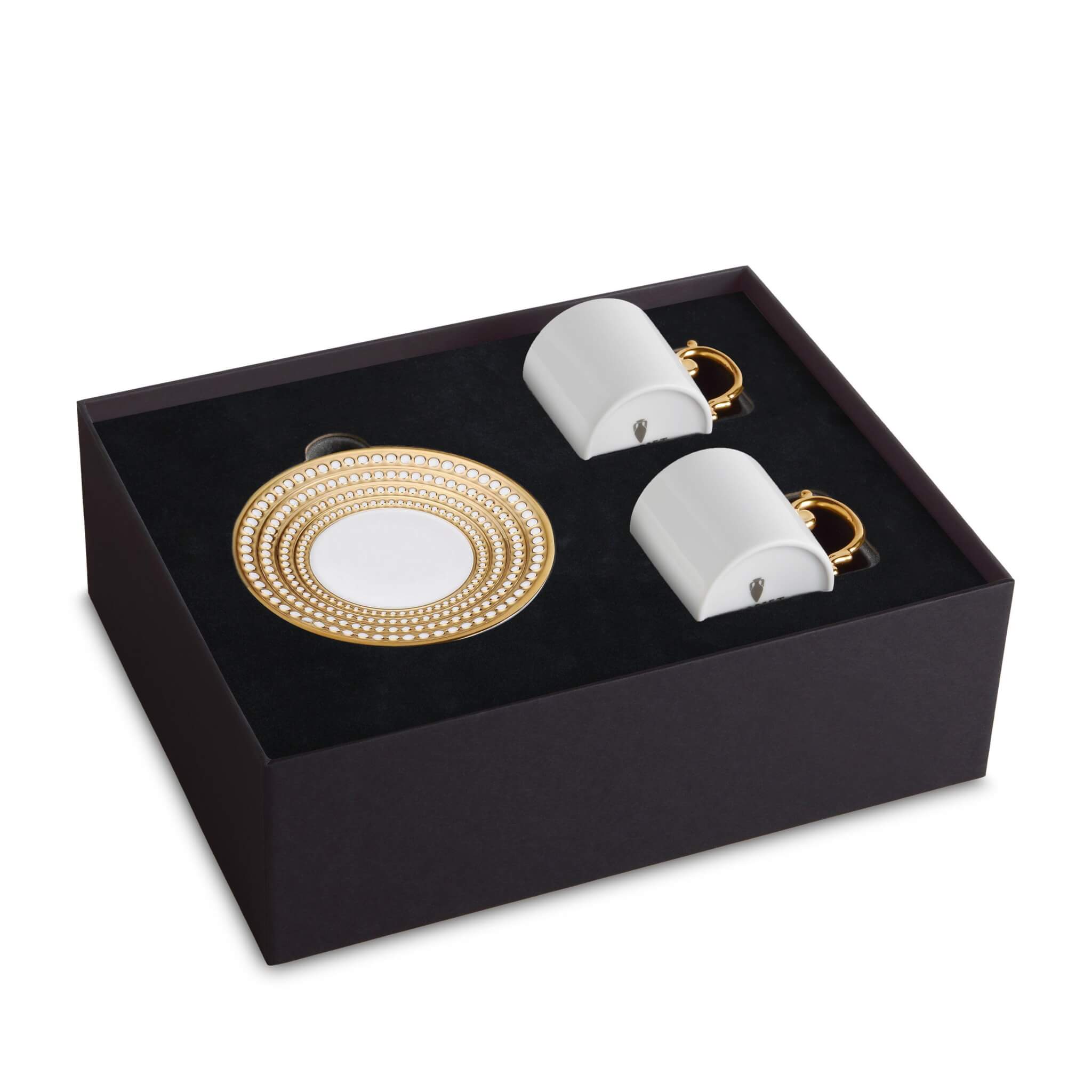 L'Objet Perlée Espresso Cup Saucer Set of 2 — Gold