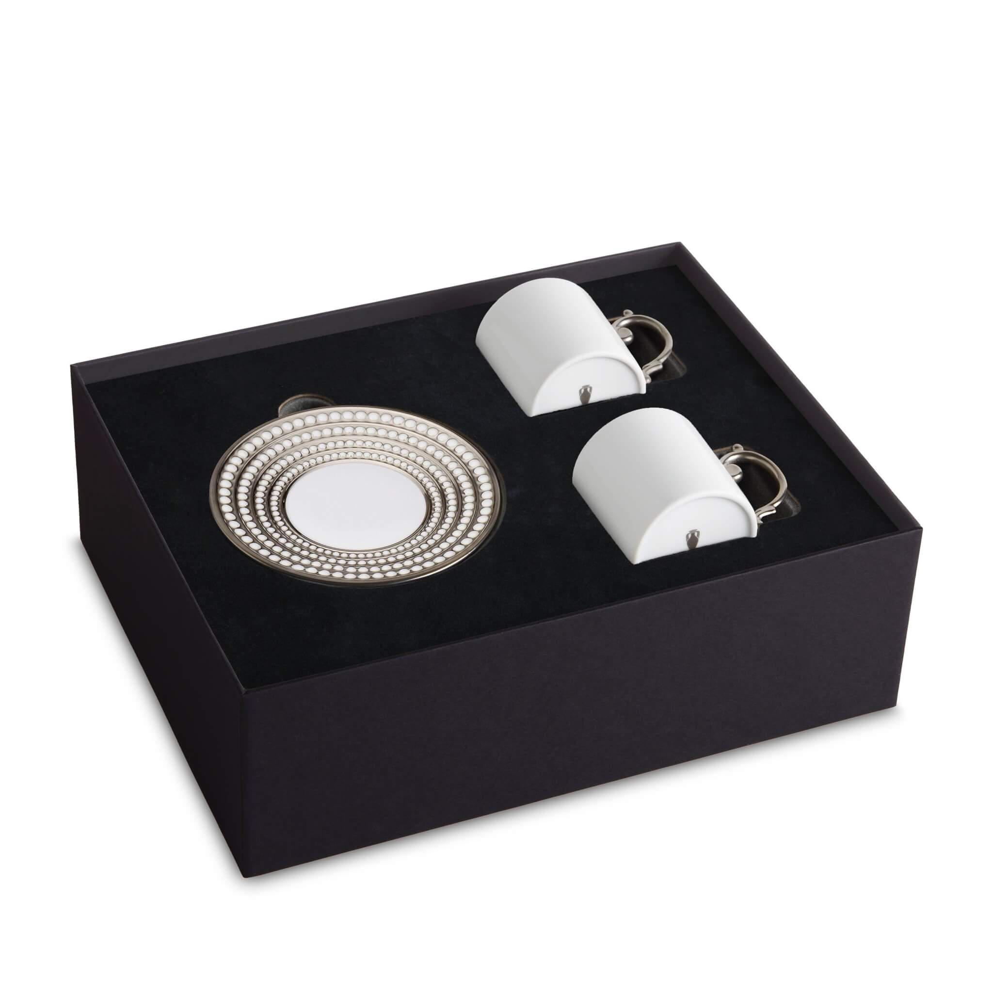 L'Objet Perlée Espresso Cup Saucer Set of 2 — Platinum &