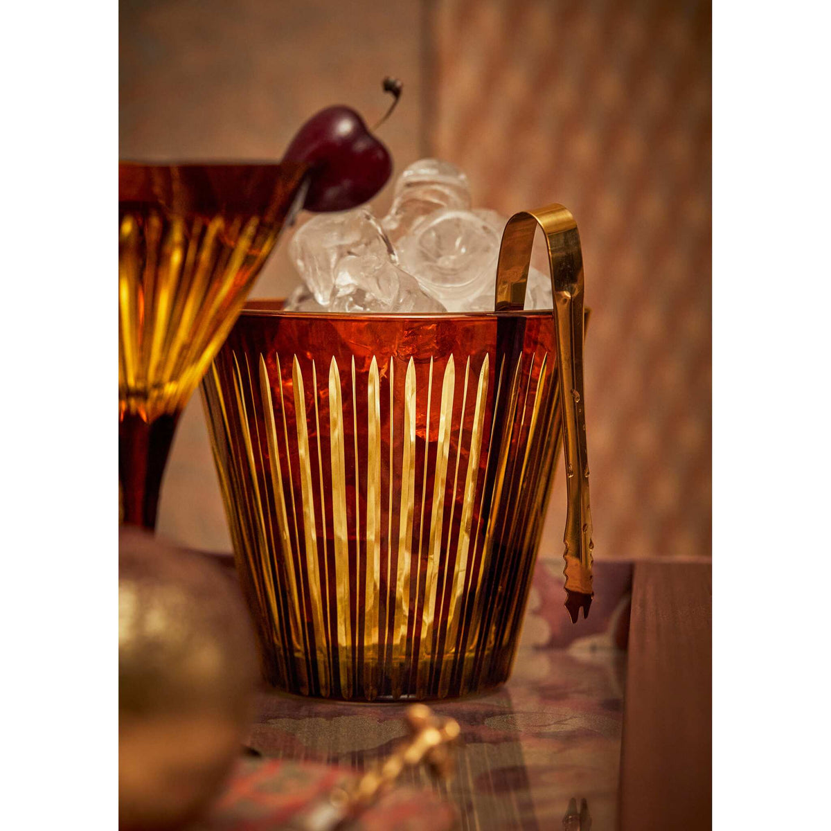 L'Objet Prism Ice Bucket + Tongs - Amber, alternate view