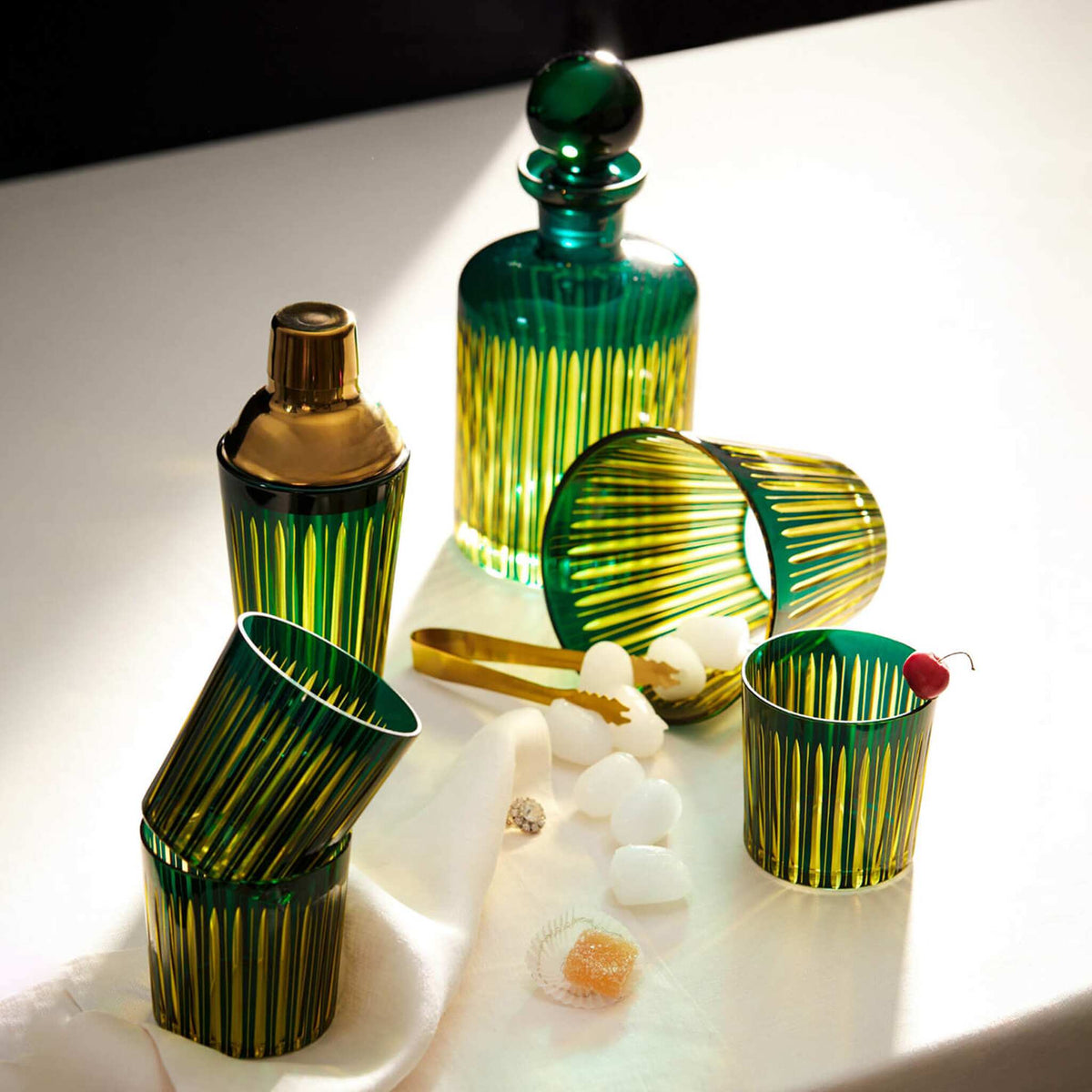 L'Objet Prism Ice Bucket + Tongs - Green, alternate view