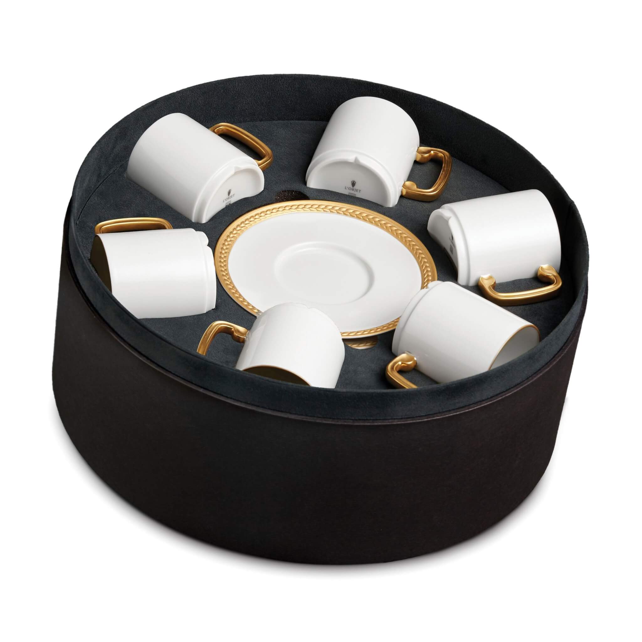 L'Objet Soie Tressée Espresso Cup Saucer Set of 6 — Gold