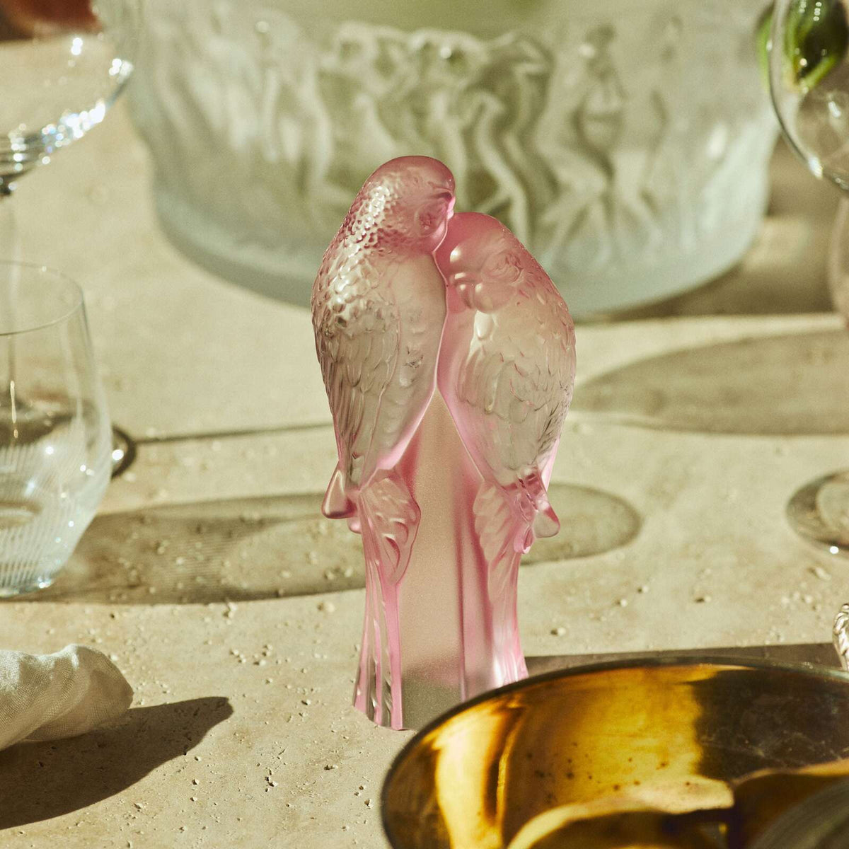Lalique 2 Parakeets Sculpture, alternate view