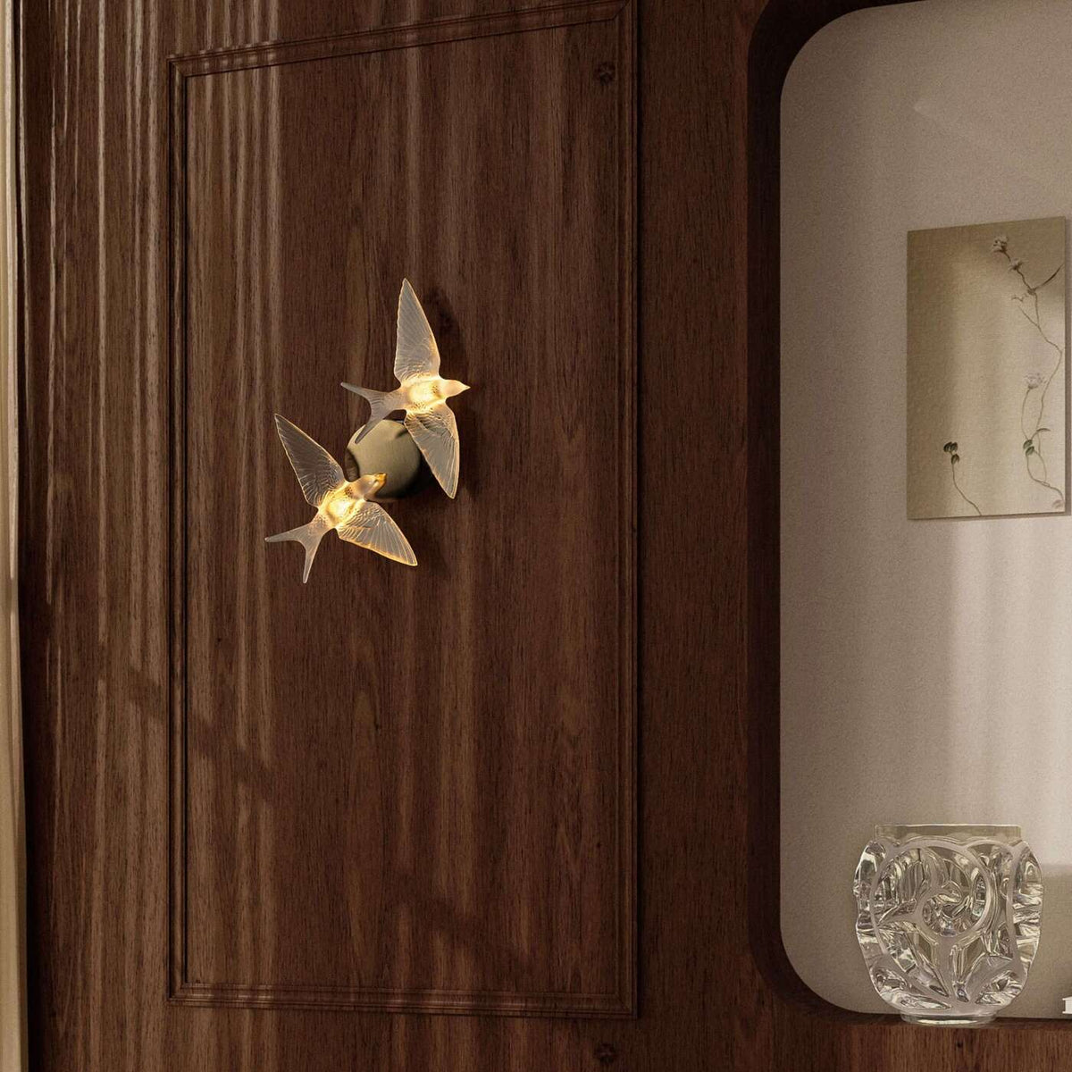 Lalique 2 Swallows Wall Sconce, alternate view