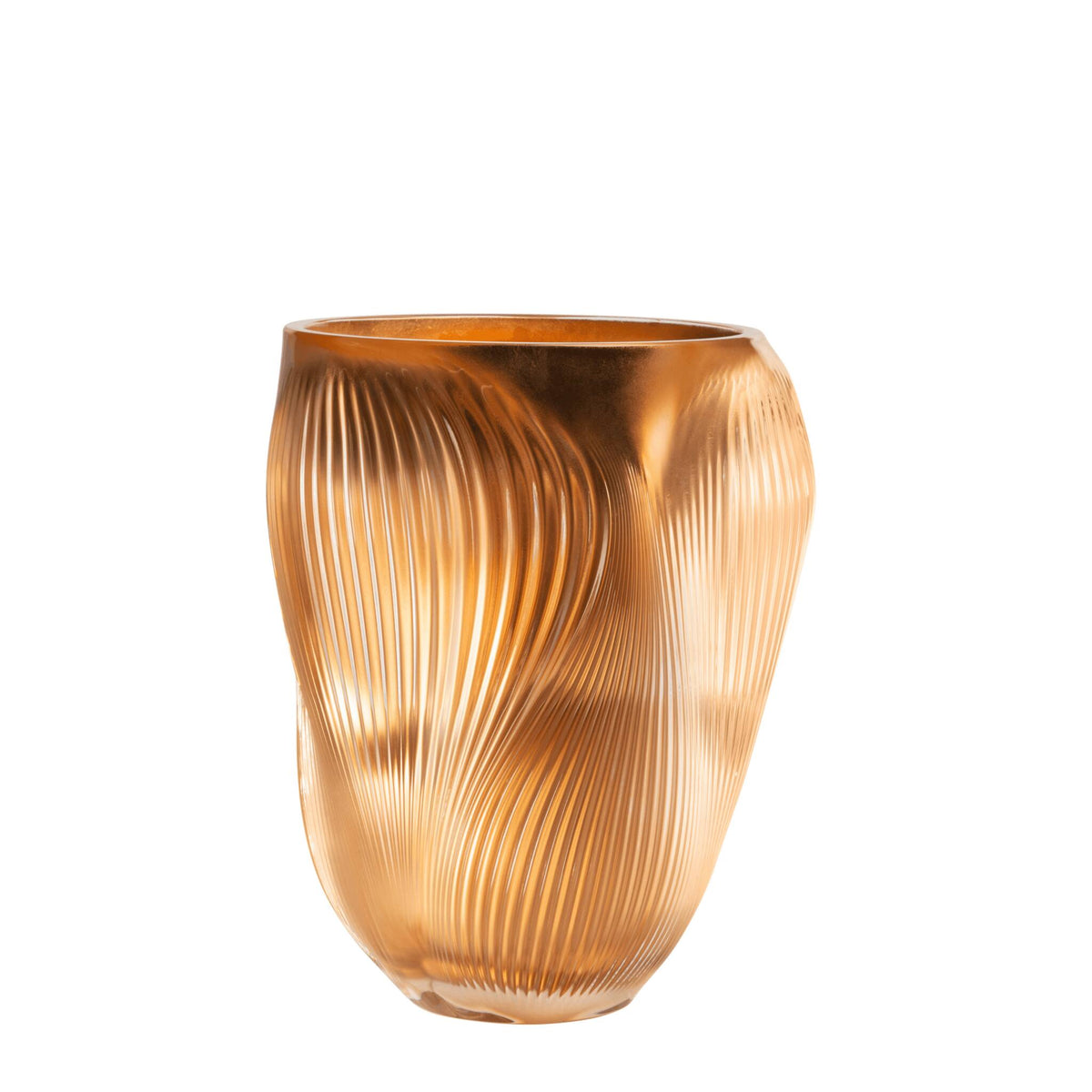 Lalique Alizé Large Vase with Pink Gold Leaves, alternate view