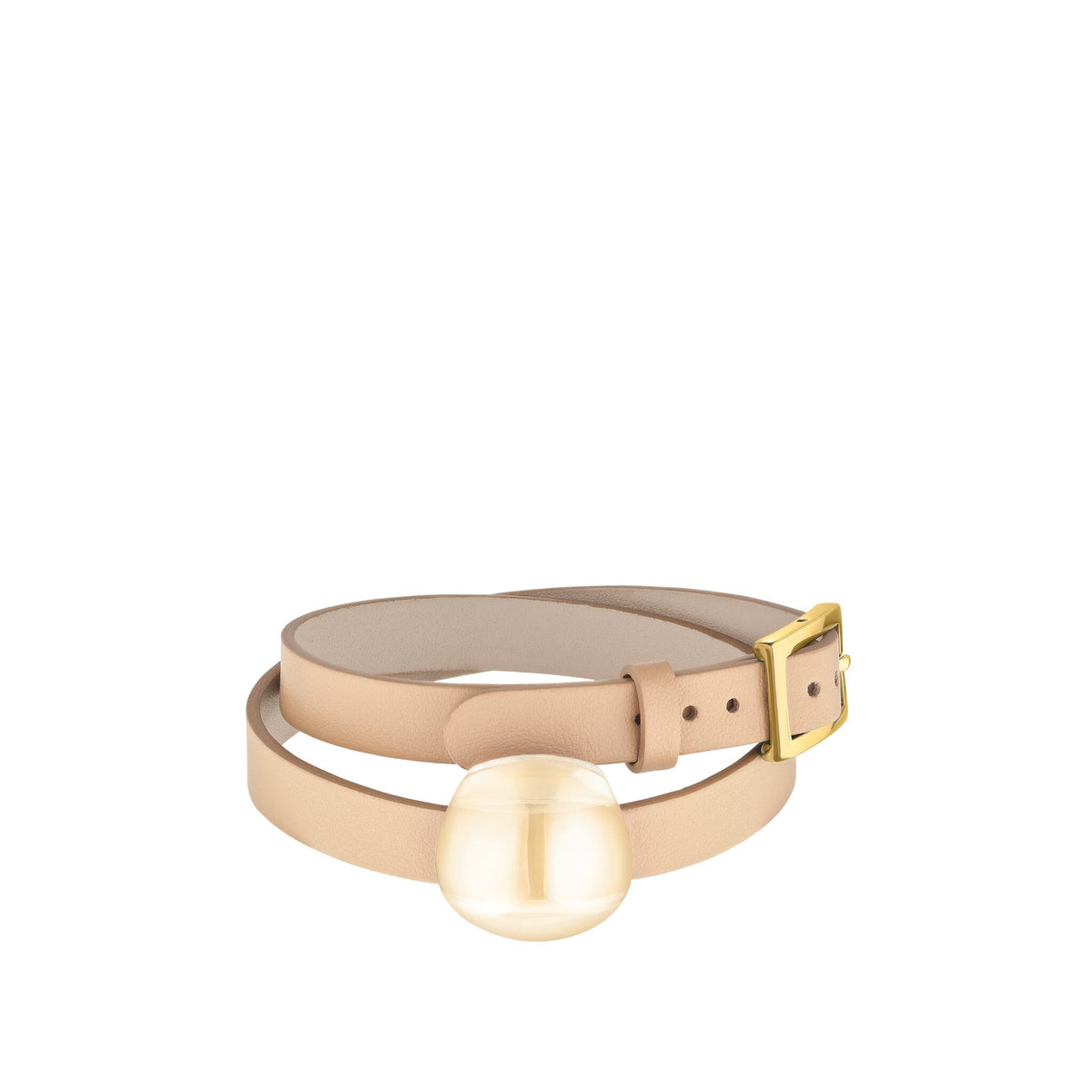 Lalique Cabochon Leather Bracelet in Gold Luster on a white background