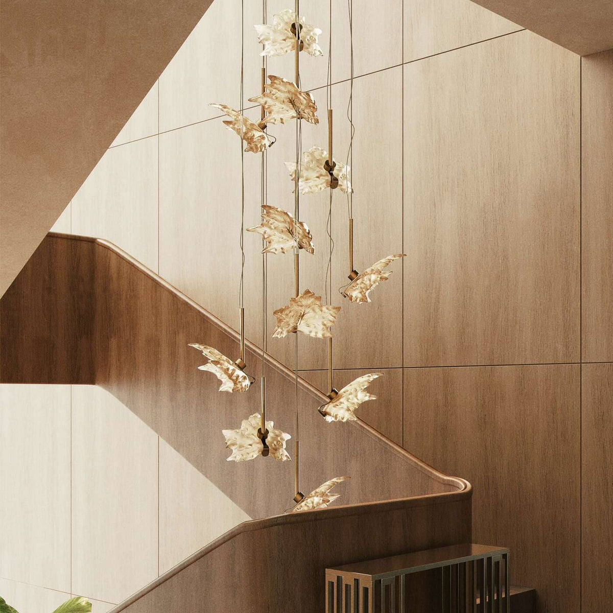 Lalique Champs-Élysées Liana, Large Size, 14 Leaves Close To Ceiling Light Fixture, alternate view