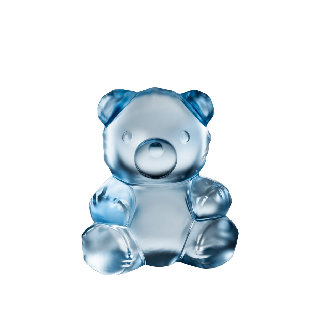 Lalique Teddy Air Large Sculpture in Blue Luster on a white background
