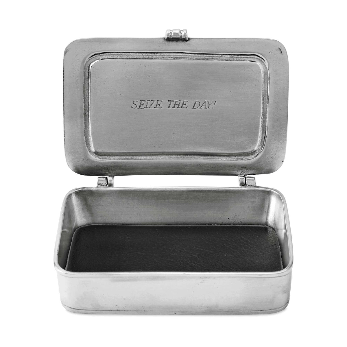 Match Pewter “Carpe Diem” Box — Small, Black Leather Insert