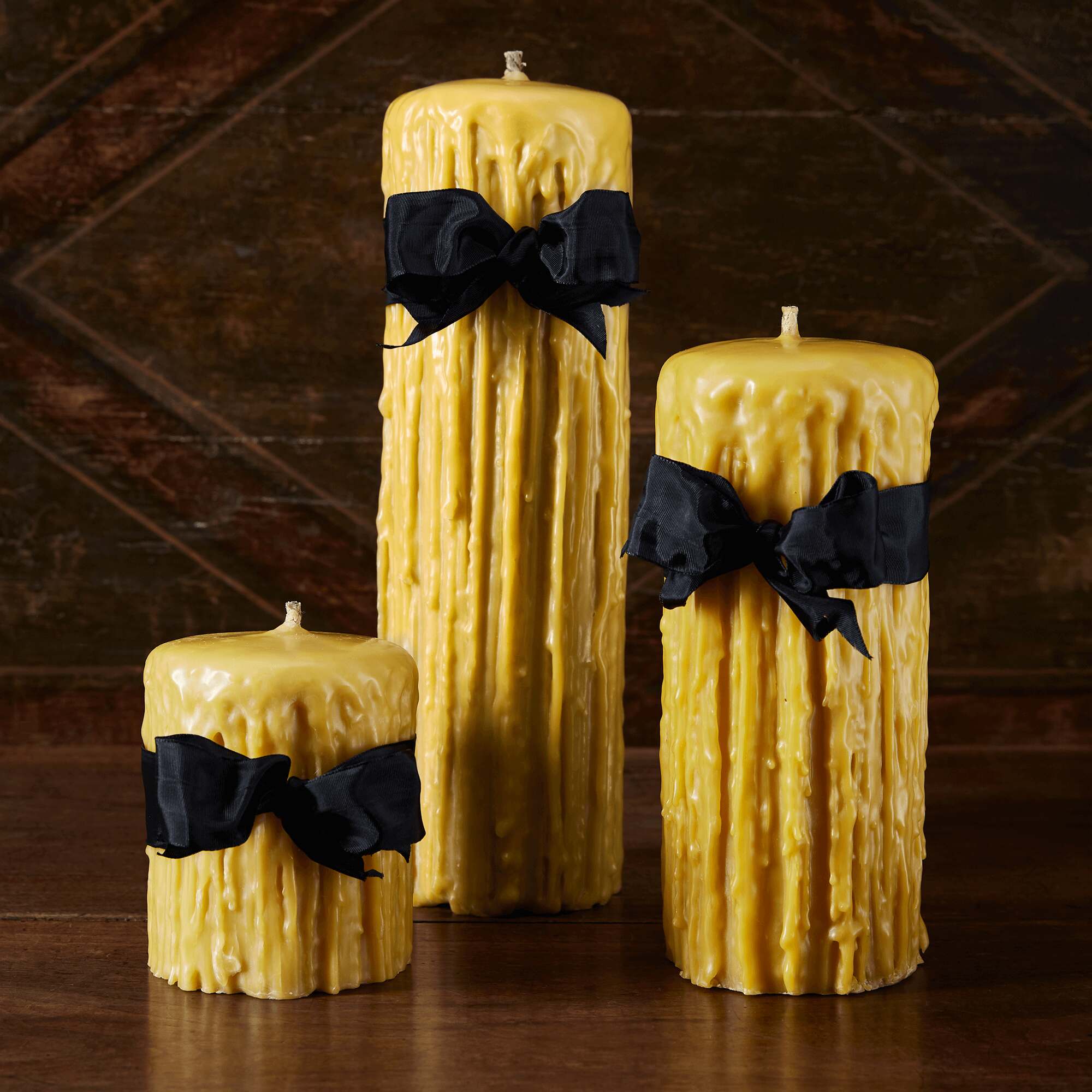 Match Pewter Gold Beeswax Drip Pillar Scented Candle β 15" H