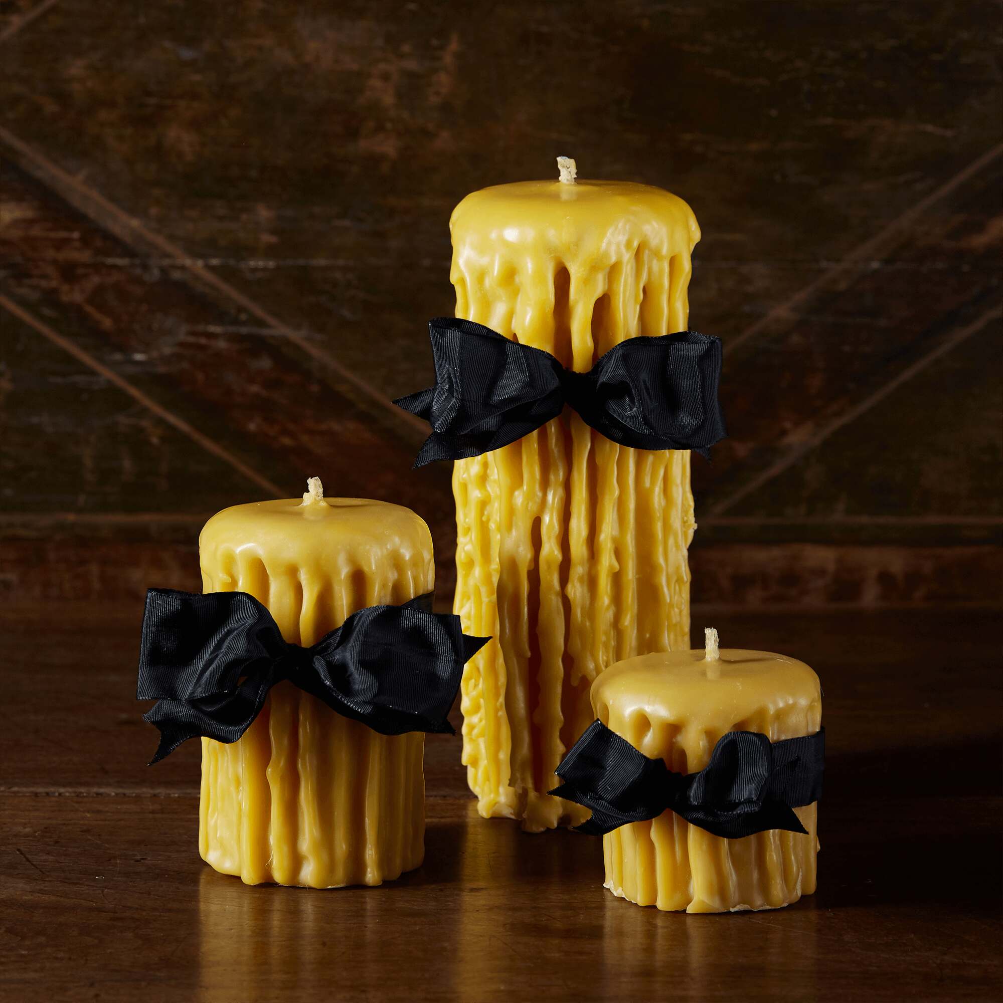 Match Pewter Gold Beeswax Drip Pillar Scented Candle β 3.5" H