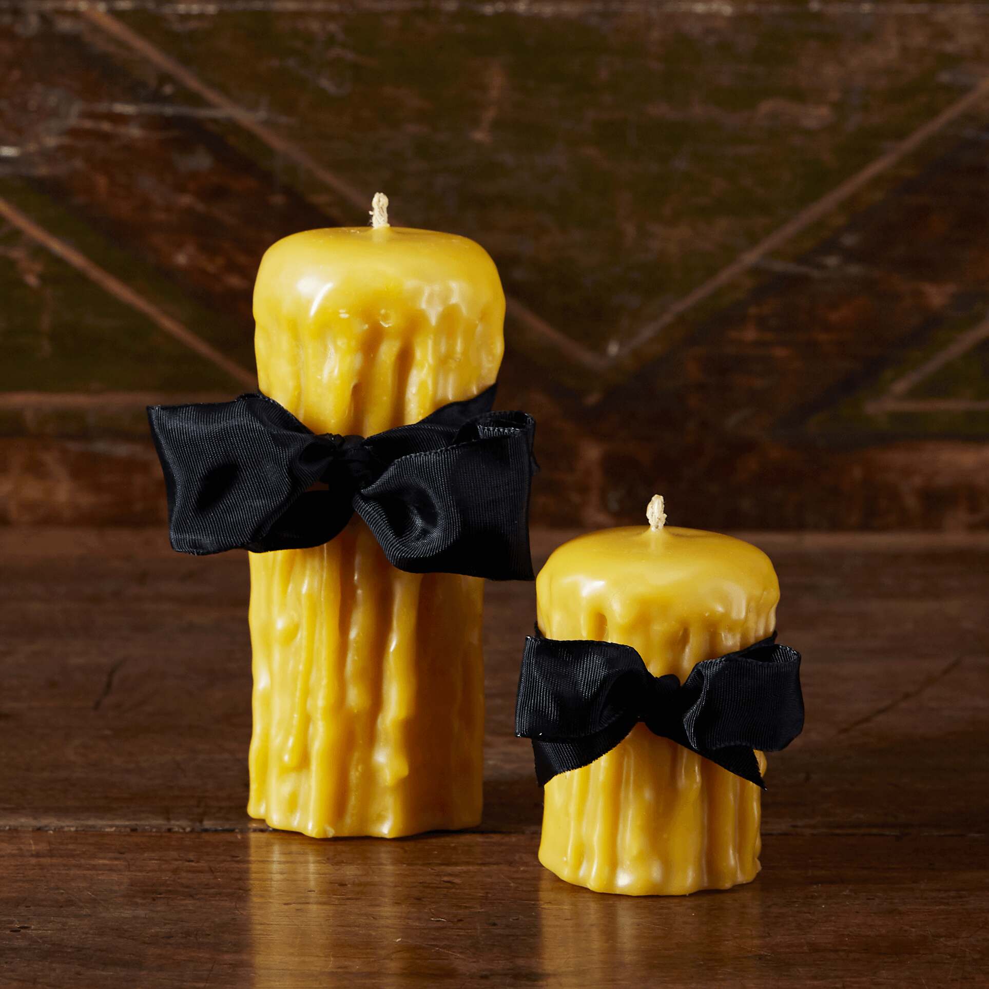 Match Pewter Gold Beeswax Drip Pillar Scented Candle β 6" H