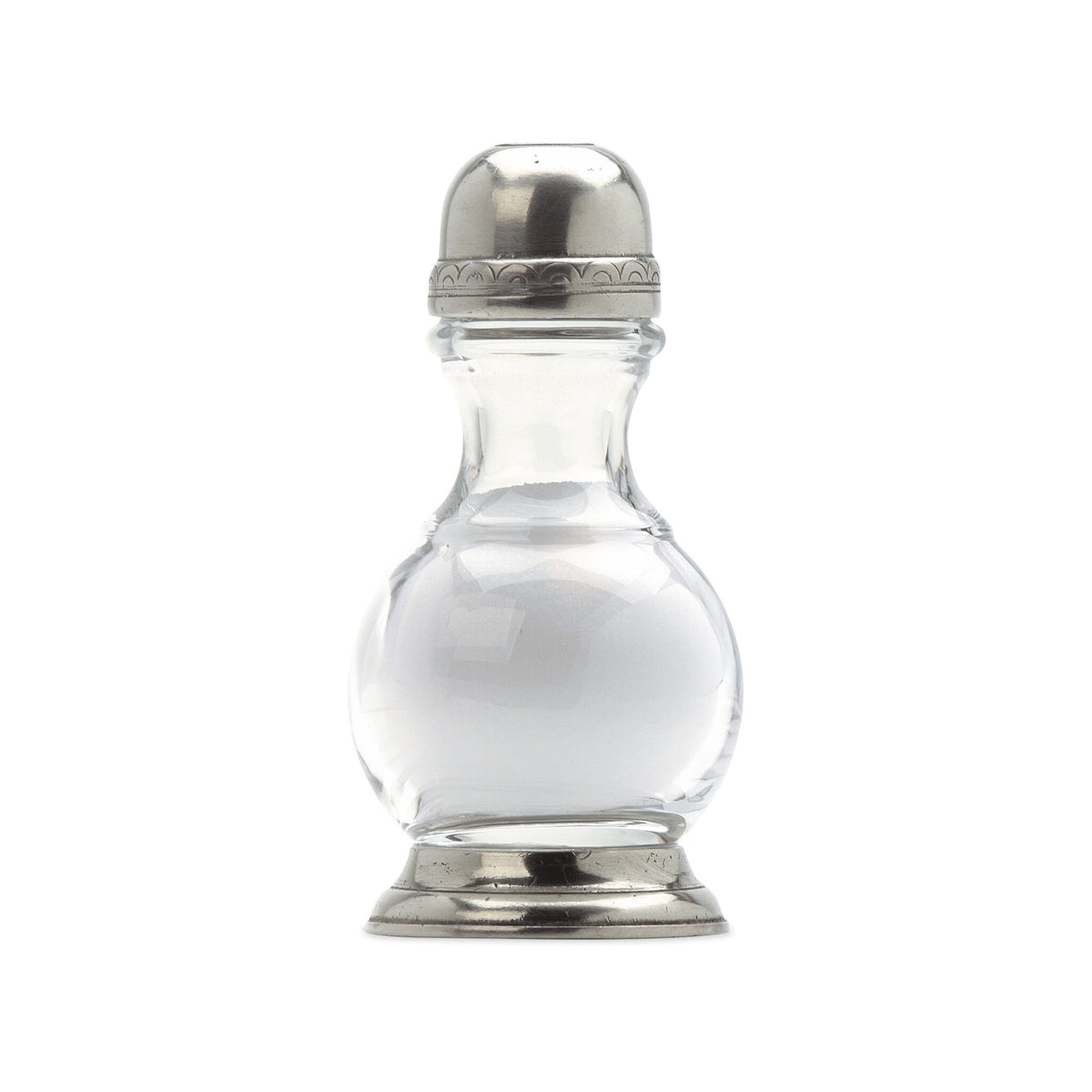 Match Pewter Lucca sugar, salt and pepper shaker, glass body with pewter top