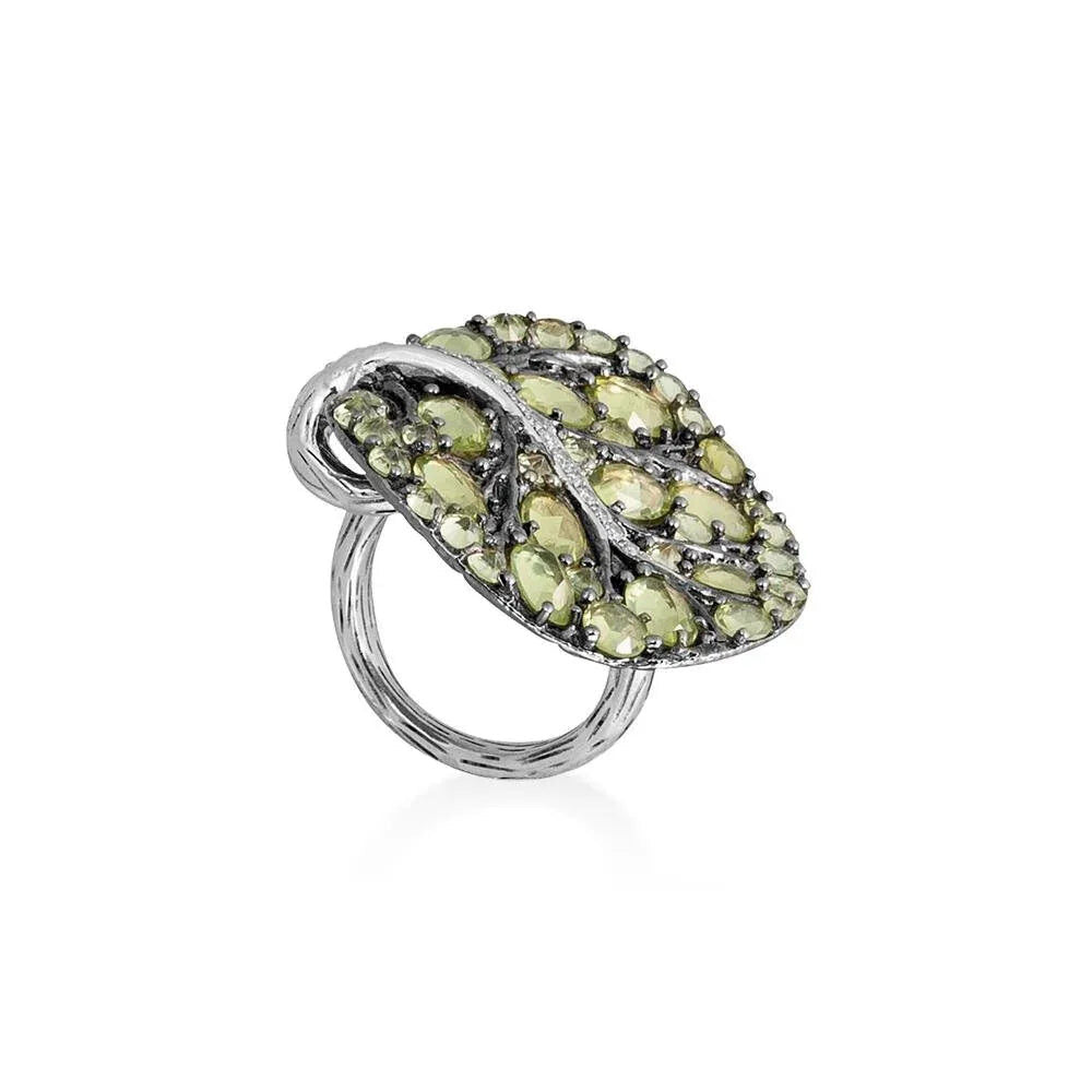 Michael Aram Botanical Leaf 31mm Ring with Peridot and Diamonds β 7