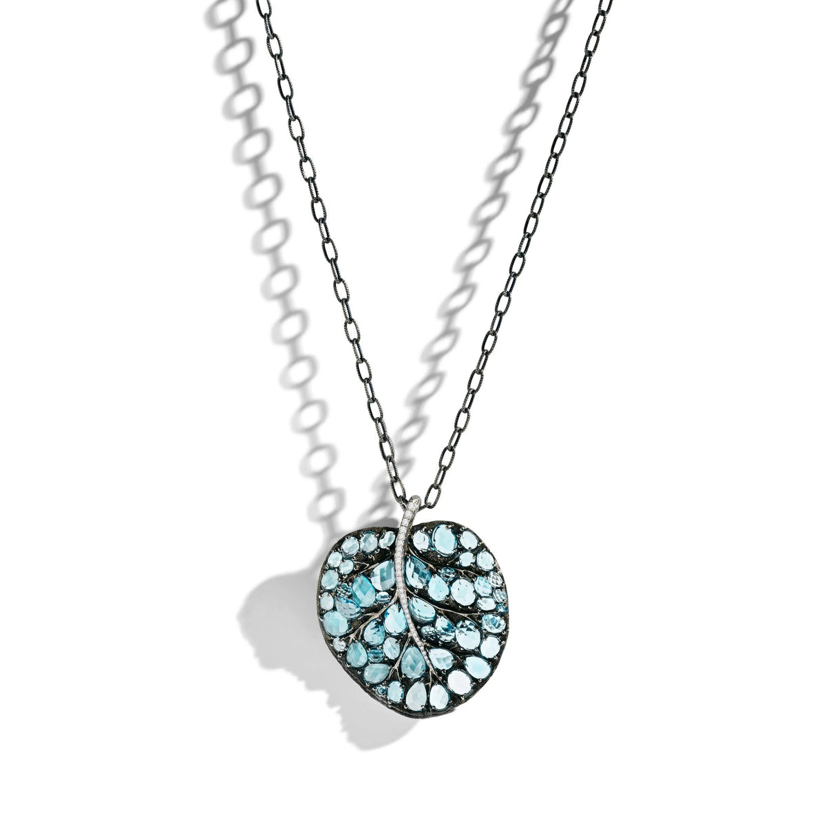 Michael Aram Botanical Leaf 53mm Necklace with Blue Topaz and Diamonds, alternate view