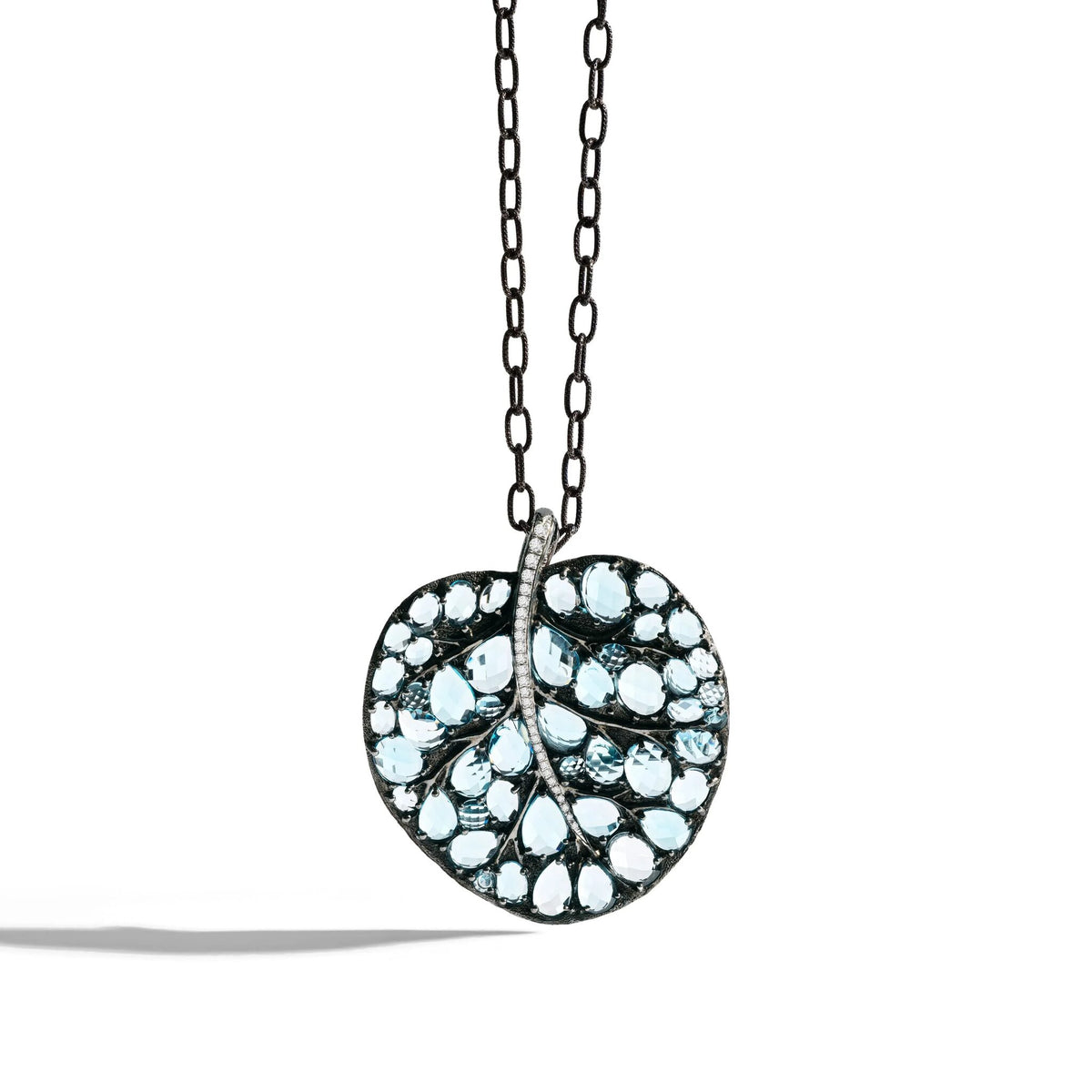 Michael Aram Botanical Leaf 53mm Necklace with Blue Topaz and Diamonds, alternate view