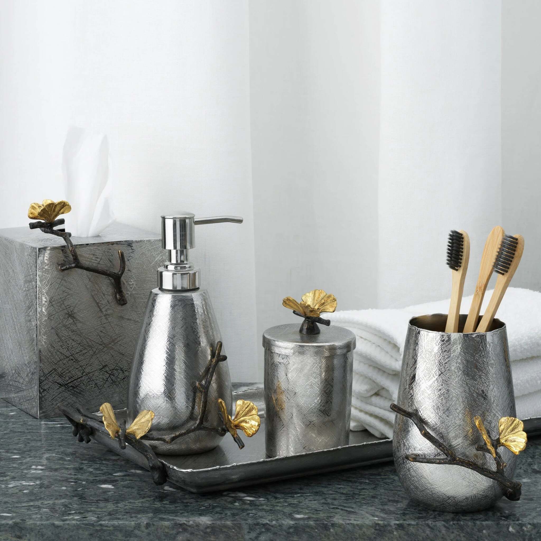 Michael Aram Butterfly Ginkgo Bath Collection - Stainless Steel Bathroom Accessorie β Round Container