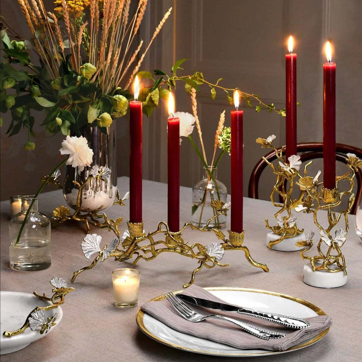 Michael Aram Butterfly Ginkgo Gold Low Candleholders, alternate view