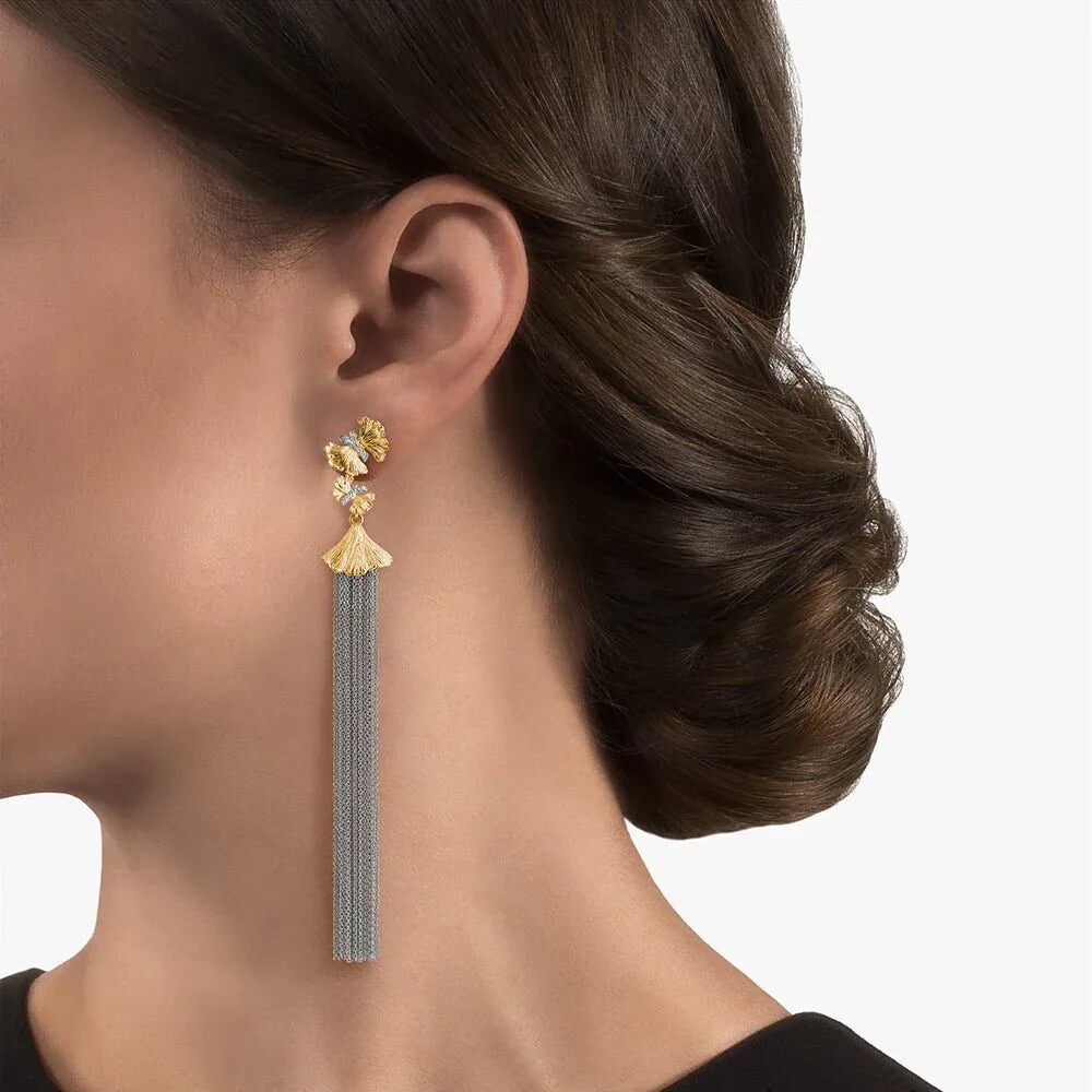 Michael Aram Butterfly Ginkgo Tassel Earrings with Diamonds, alternate view