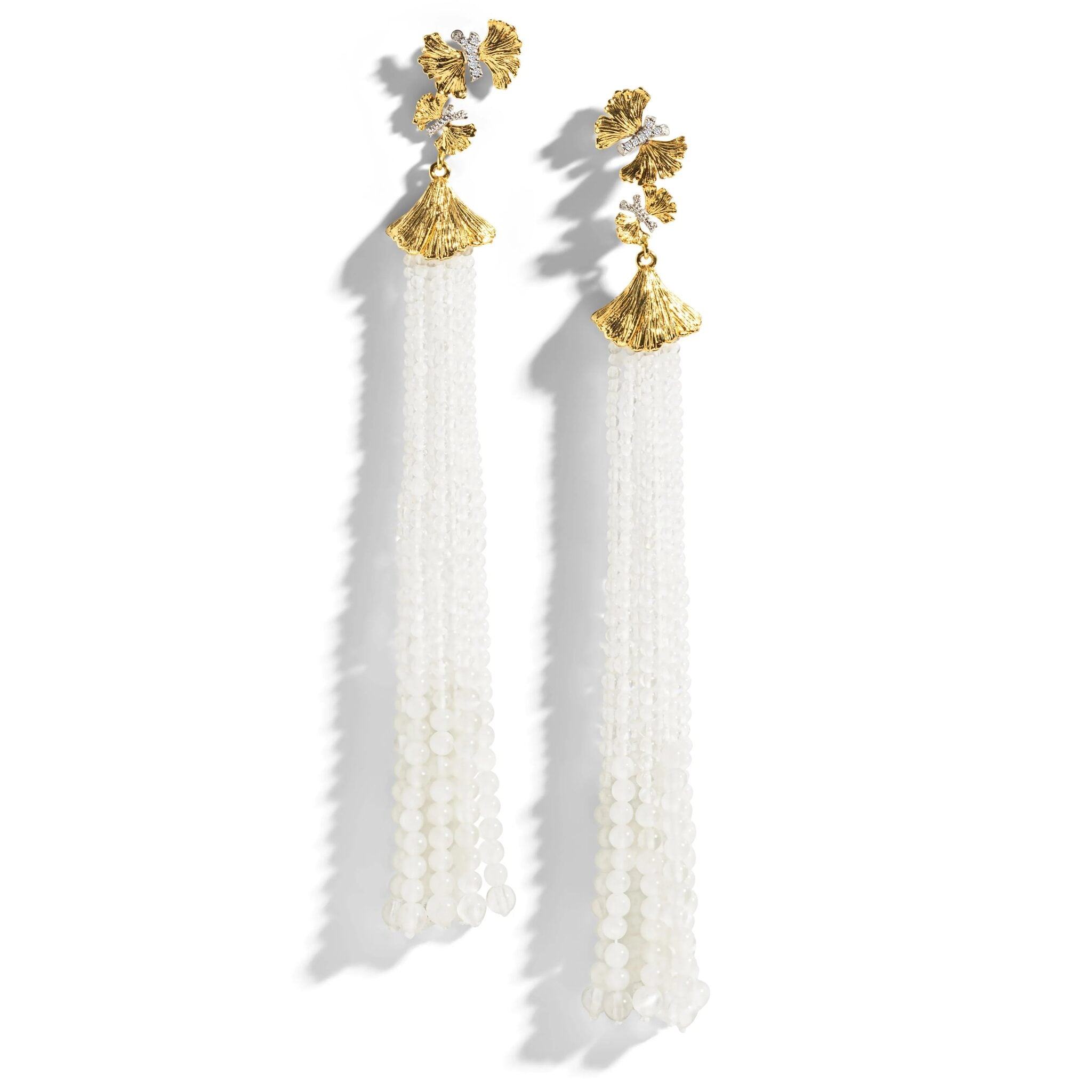 Michael Aram Butterfly Ginkgo Tassel Earrings with Moonstone and Diamonds