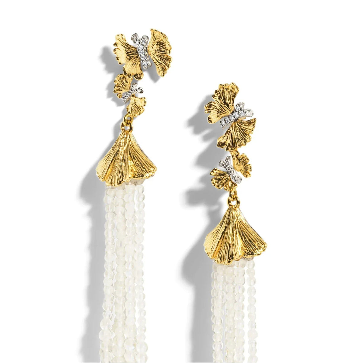 Michael Aram Butterfly Ginkgo Tassel Earrings with Moonstone and Diamonds, alternate view