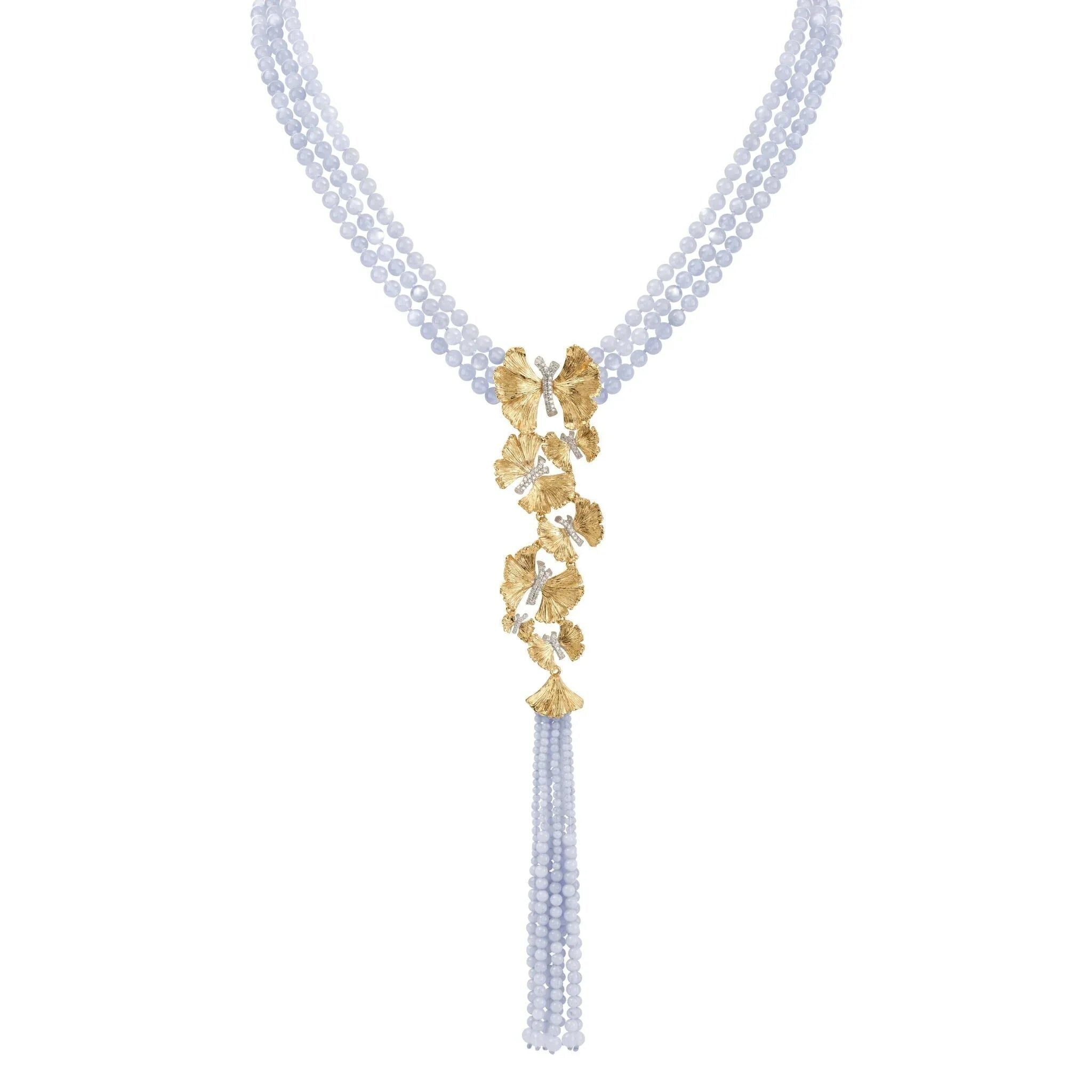 Michael Aram Butterfly Ginkgo Tassel Necklace with Chalcedony and Diamonds