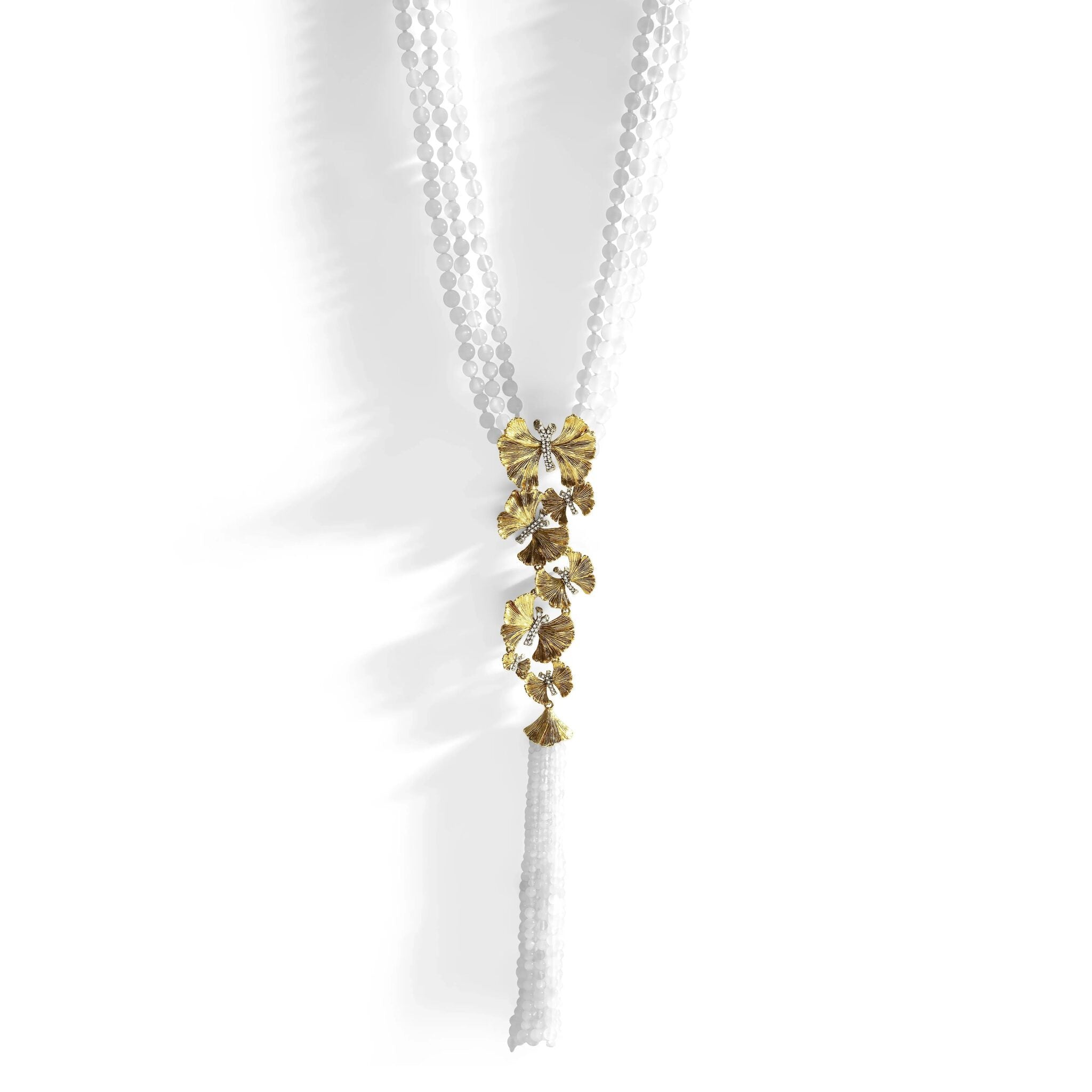 Michael Aram Butterfly Ginkgo Tassel Necklace with Moonstone and Diamonds