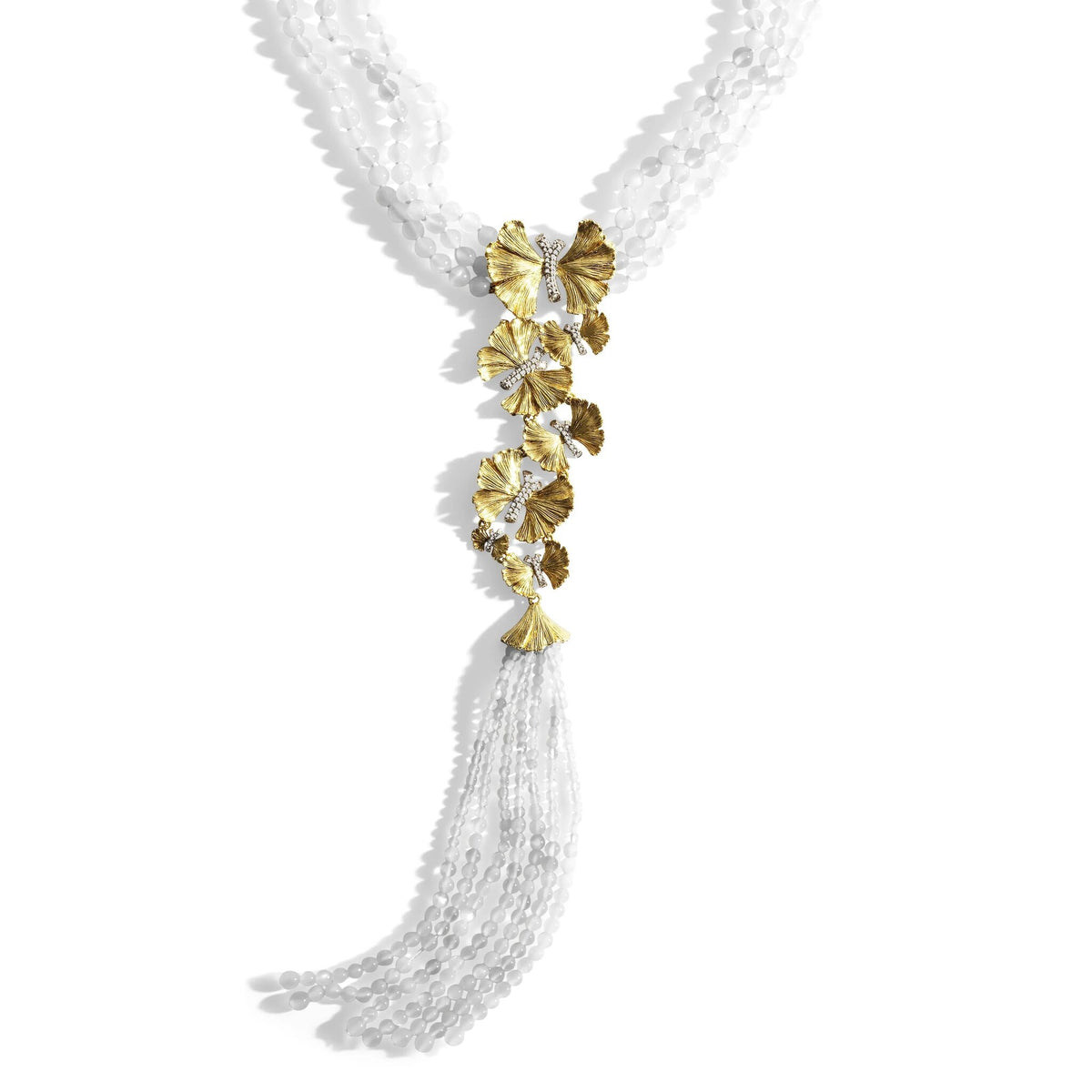Michael Aram Butterfly Ginkgo Tassel Necklace with Moonstone and Diamonds, alternate view