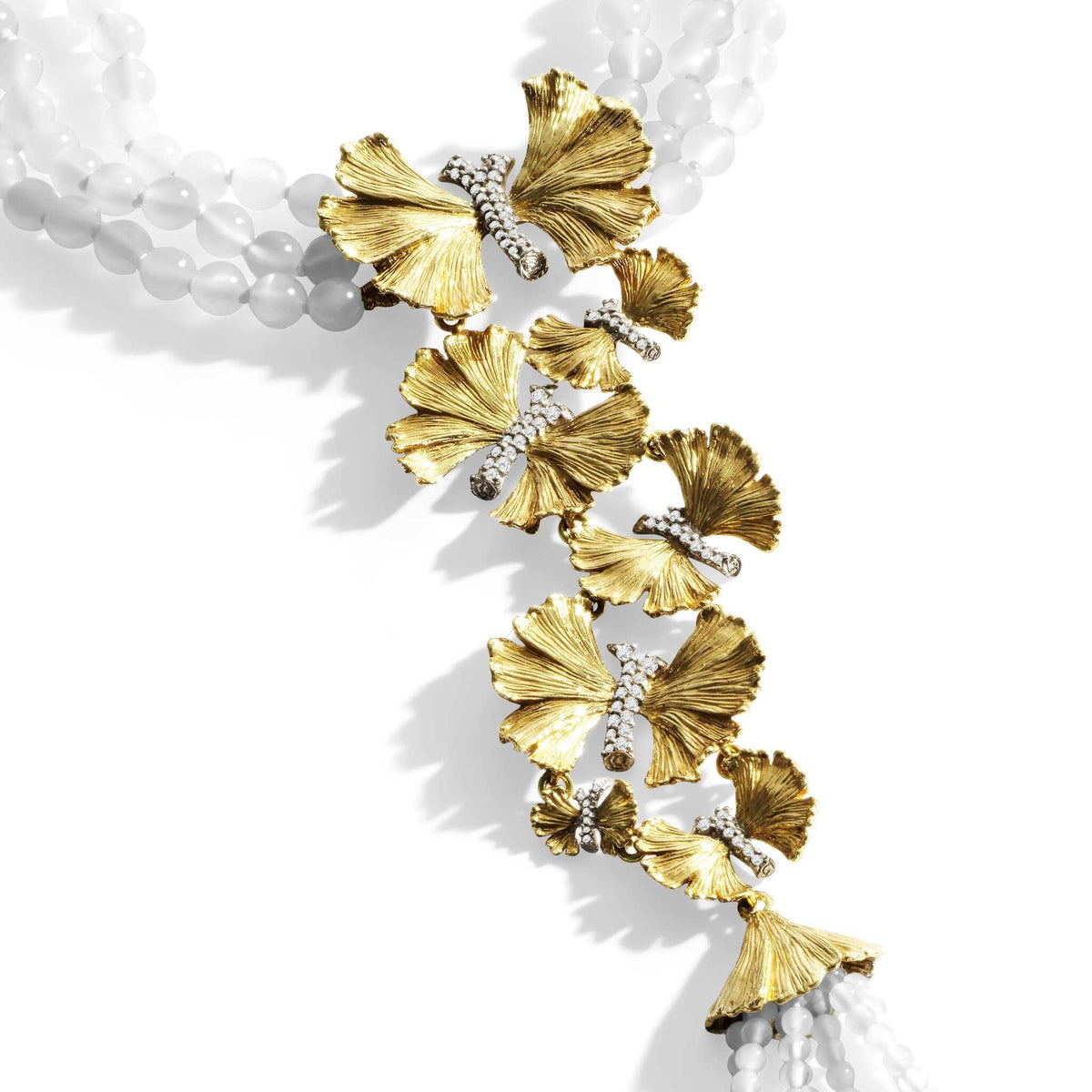 Michael Aram Butterfly Ginkgo Tassel Necklace with Moonstone and Diamonds, alternate view
