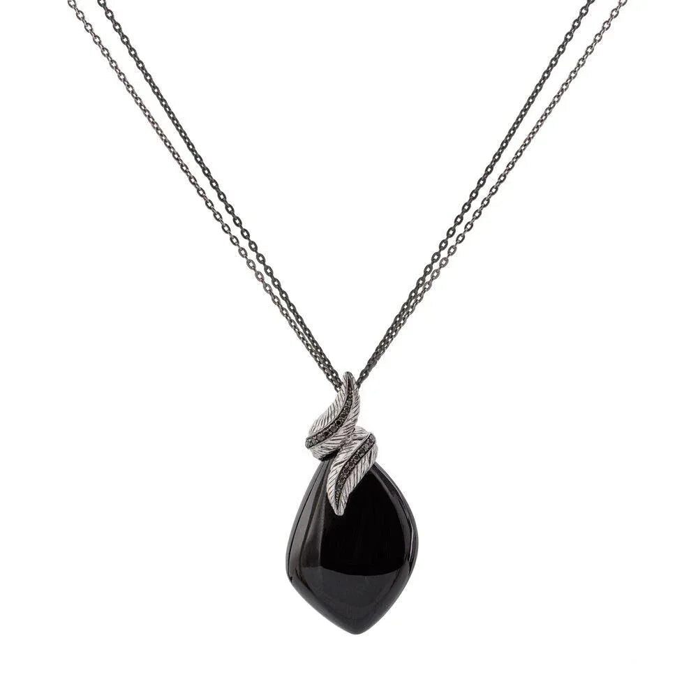 Michael Aram Feather Necklace with Black Onyx and Diamonds