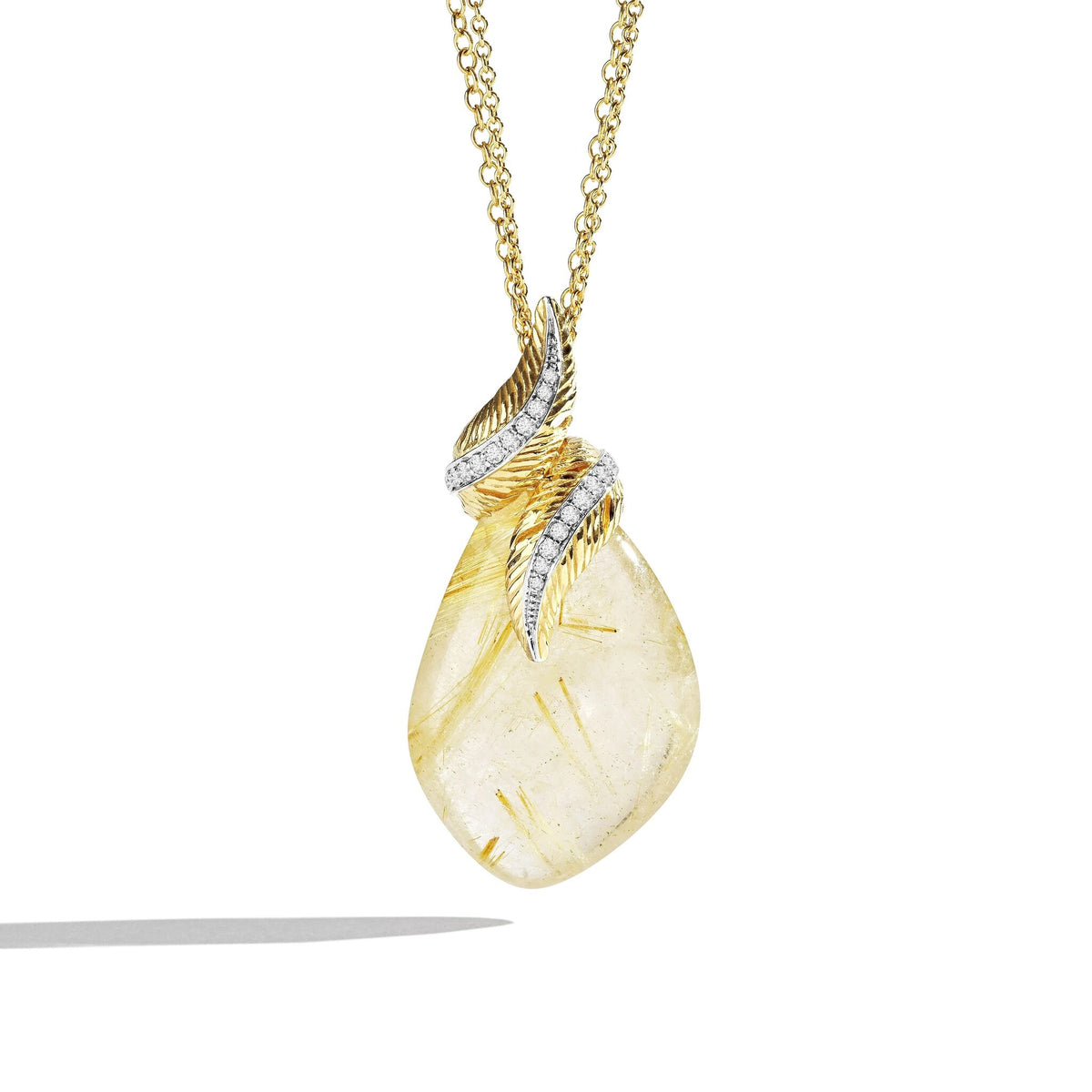 Michael Aram Feather Wrap Necklace W/ Rutilated Quartz & Diamonds in 18K Yellow Gold, alternate view