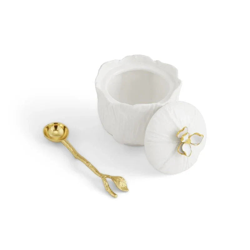 Michael Aram Gardenia Porcelain Sugar Pot with Spoon, view 3