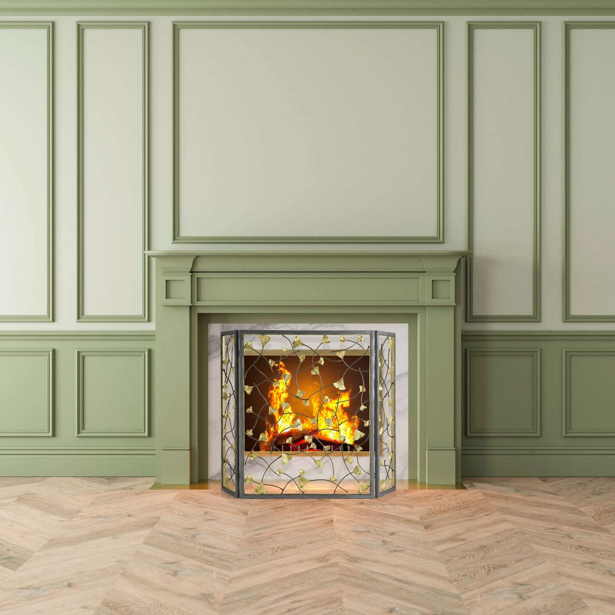 Michael Aram Golden Ginkgo Decorative Fireplace Screen, alternate view