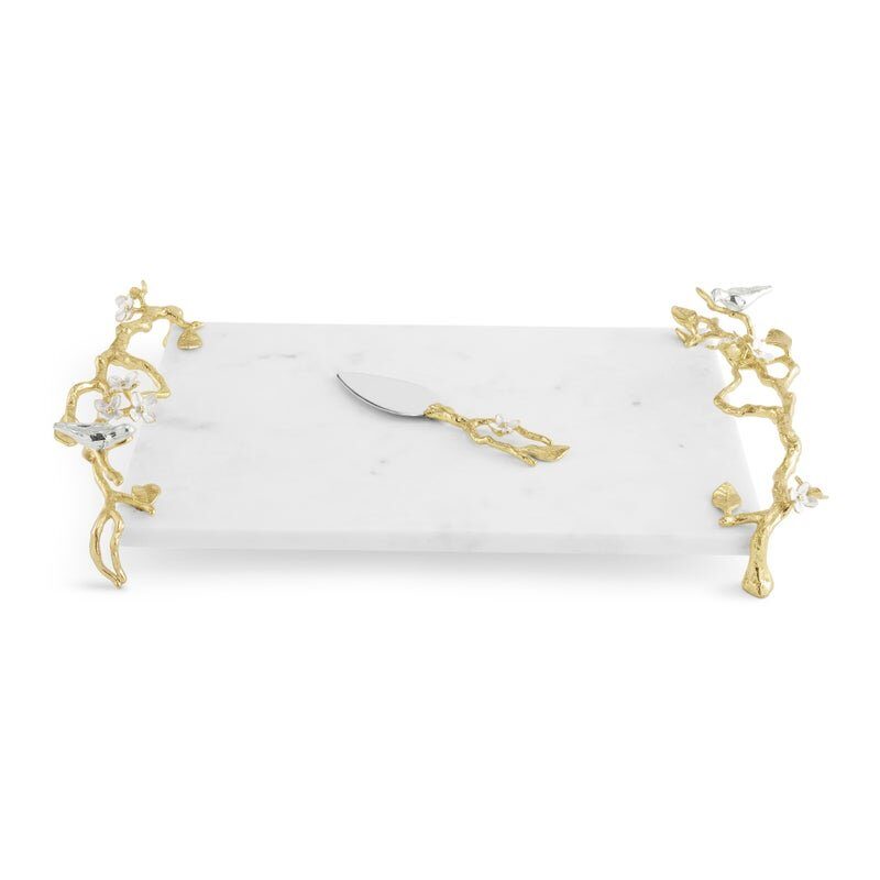 Michael Aram Lovebirds Silver & Gold Cheese Board with Knife