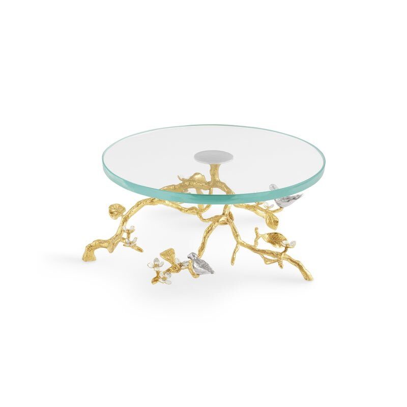 Michael Aram Lovebirds Silver & Gold Glass Cake Stand, view 2