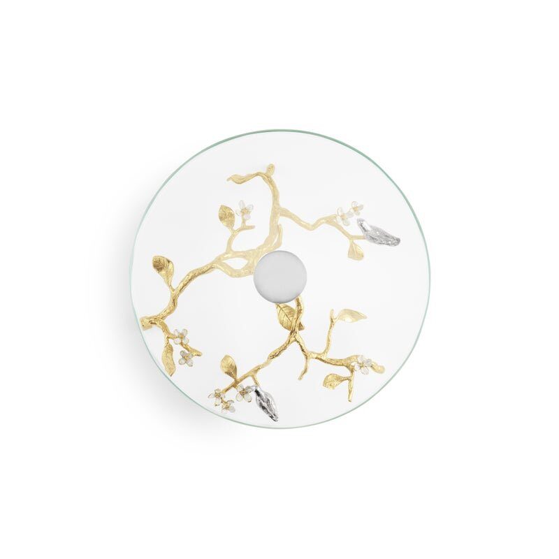 Michael Aram Lovebirds Silver & Gold Glass Cake Stand, view 5