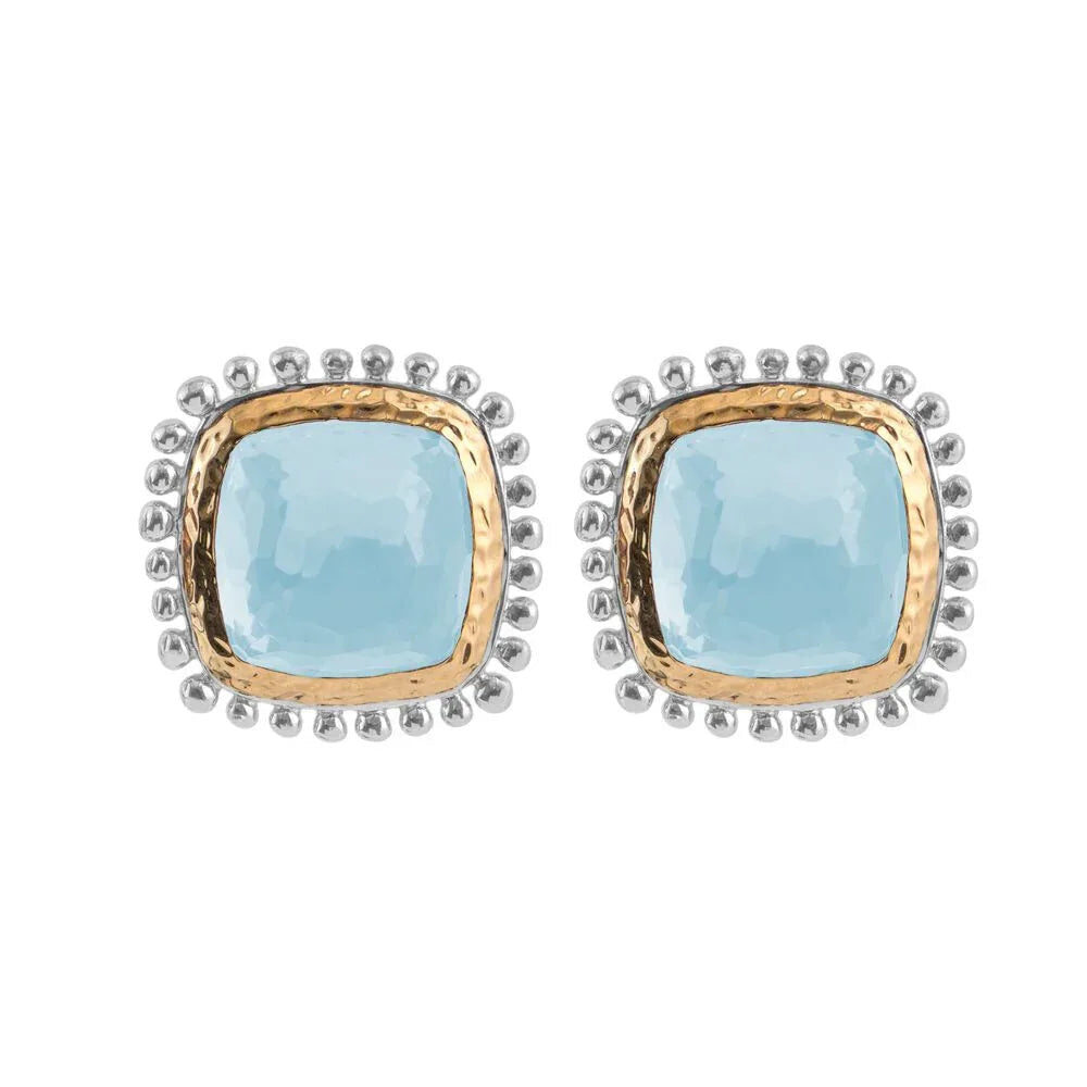 Michael Aram Molten 12mm Cushion Earrings W/ Blue Topaz in 18K Yellow Gold & Sterling Silver